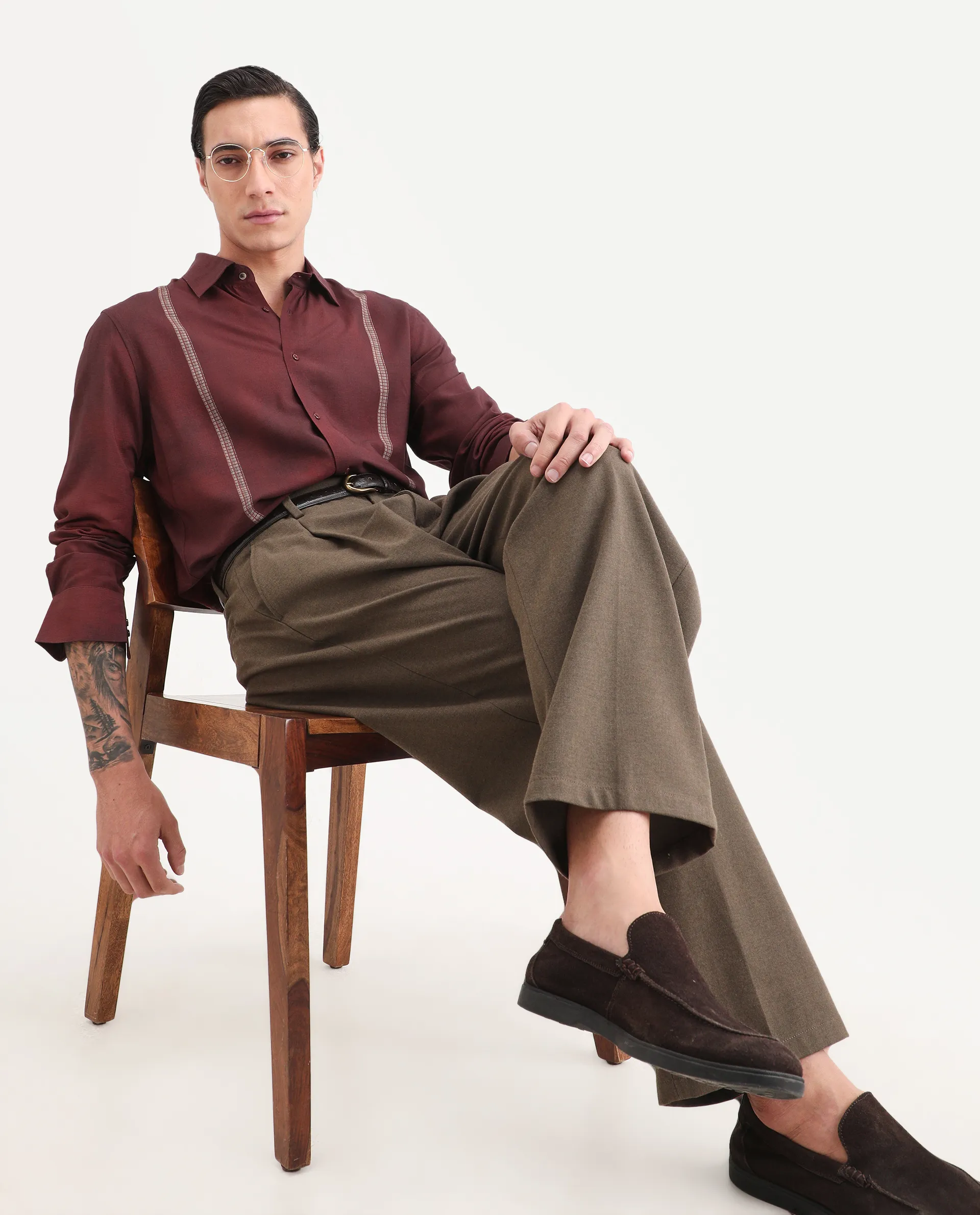 Rare Rabbit Men's Iqra Dusky Red Viscose Fabric Full Sleeve Spread Collar Regular Fit Striped Shirt - Image 2