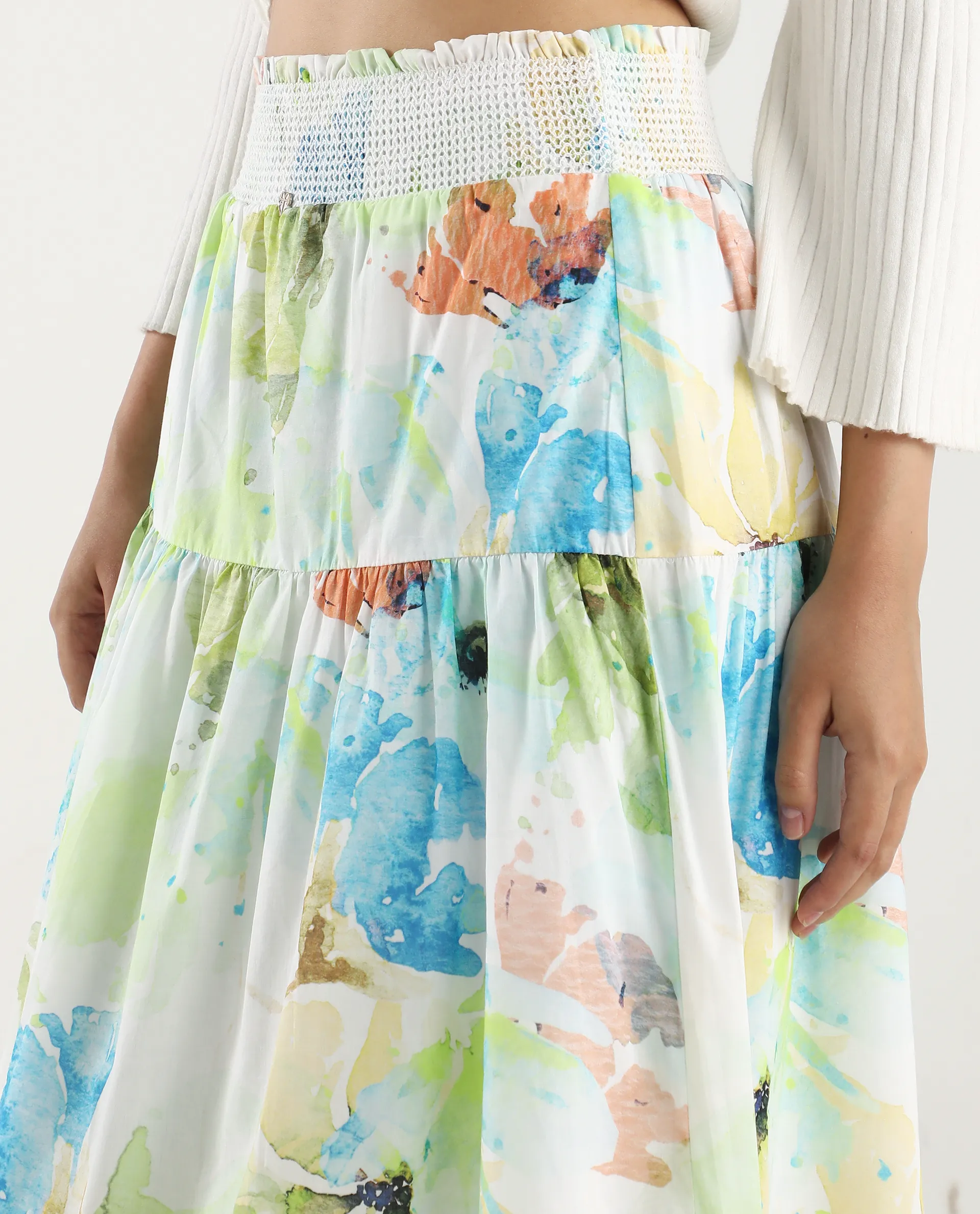 Rareism Women's Irina Multi Cotton Abstract Print Midi Flared Skirt - Image 4
