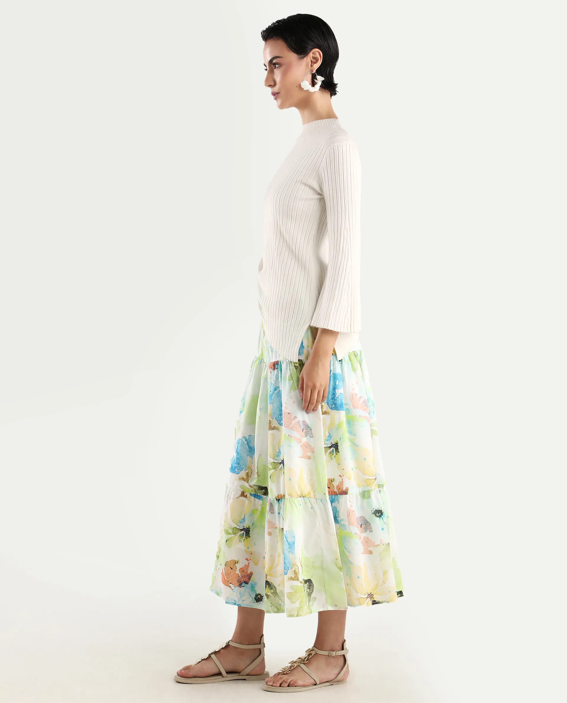 Rareism Women's Irina Multi Cotton Abstract Print Midi Flared Skirt - Image 5