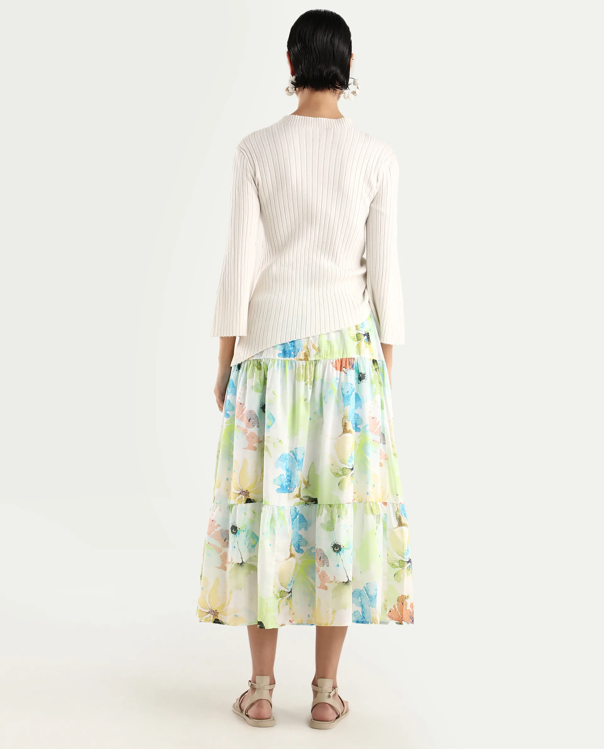 Rareism Women's Irina Multi Cotton Abstract Print Midi Flared Skirt - Image 7