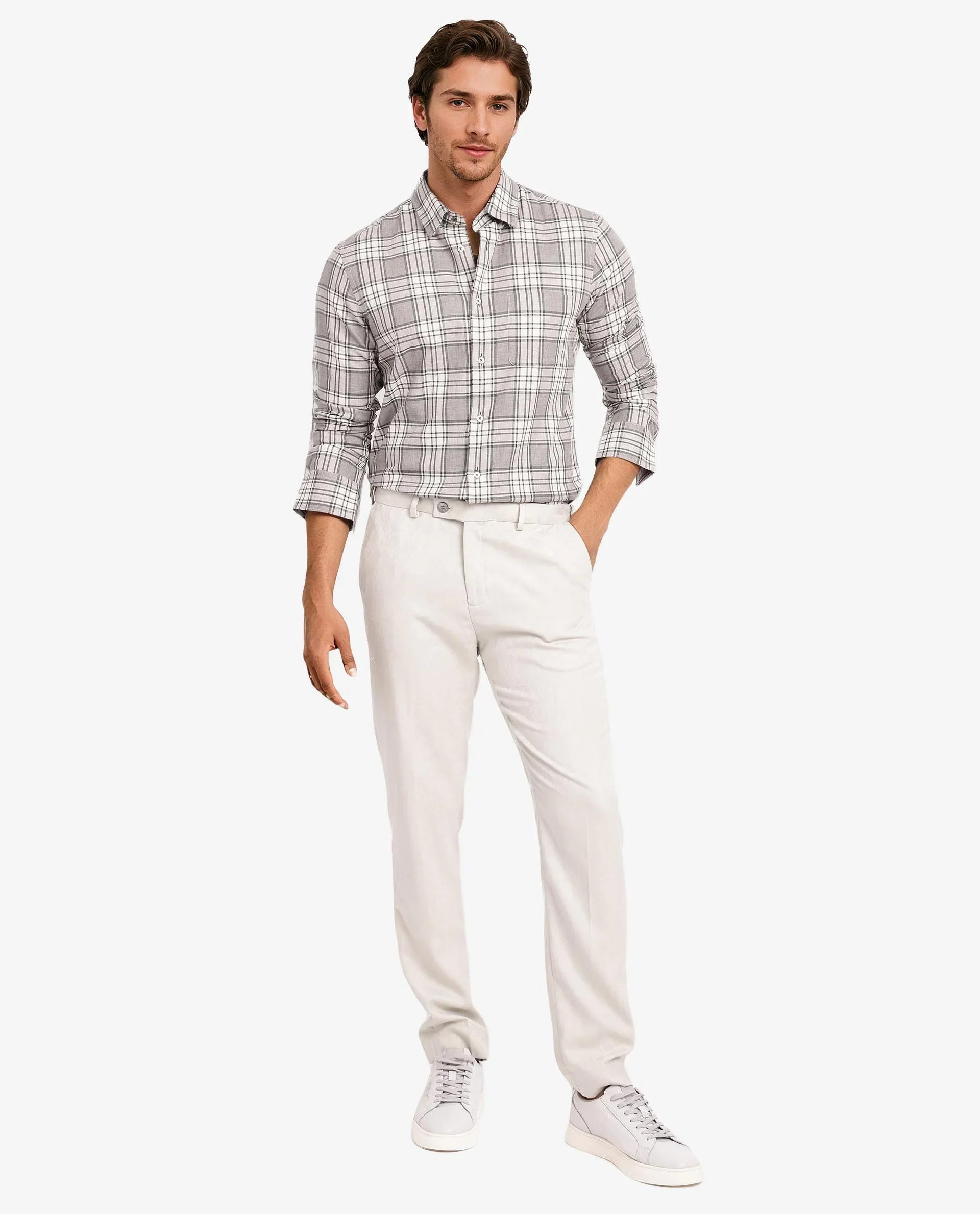 Rare Rabbit Men's Iris Beige Cotton Checked Print Regular Fit Full Sleeve Collared Shirt - Image 2