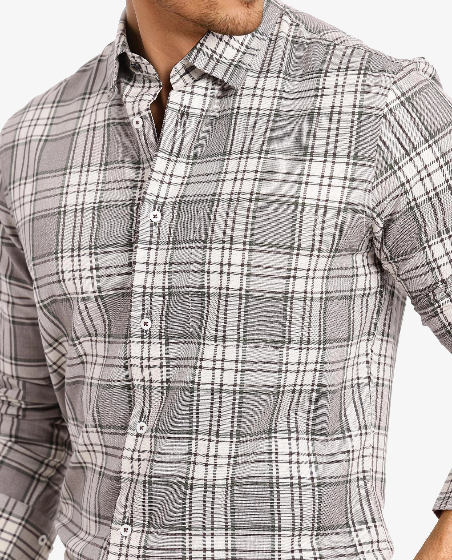 Rare Rabbit Men's Iris Beige Cotton Checked Print Regular Fit Full Sleeve Collared Shirt - Image 3