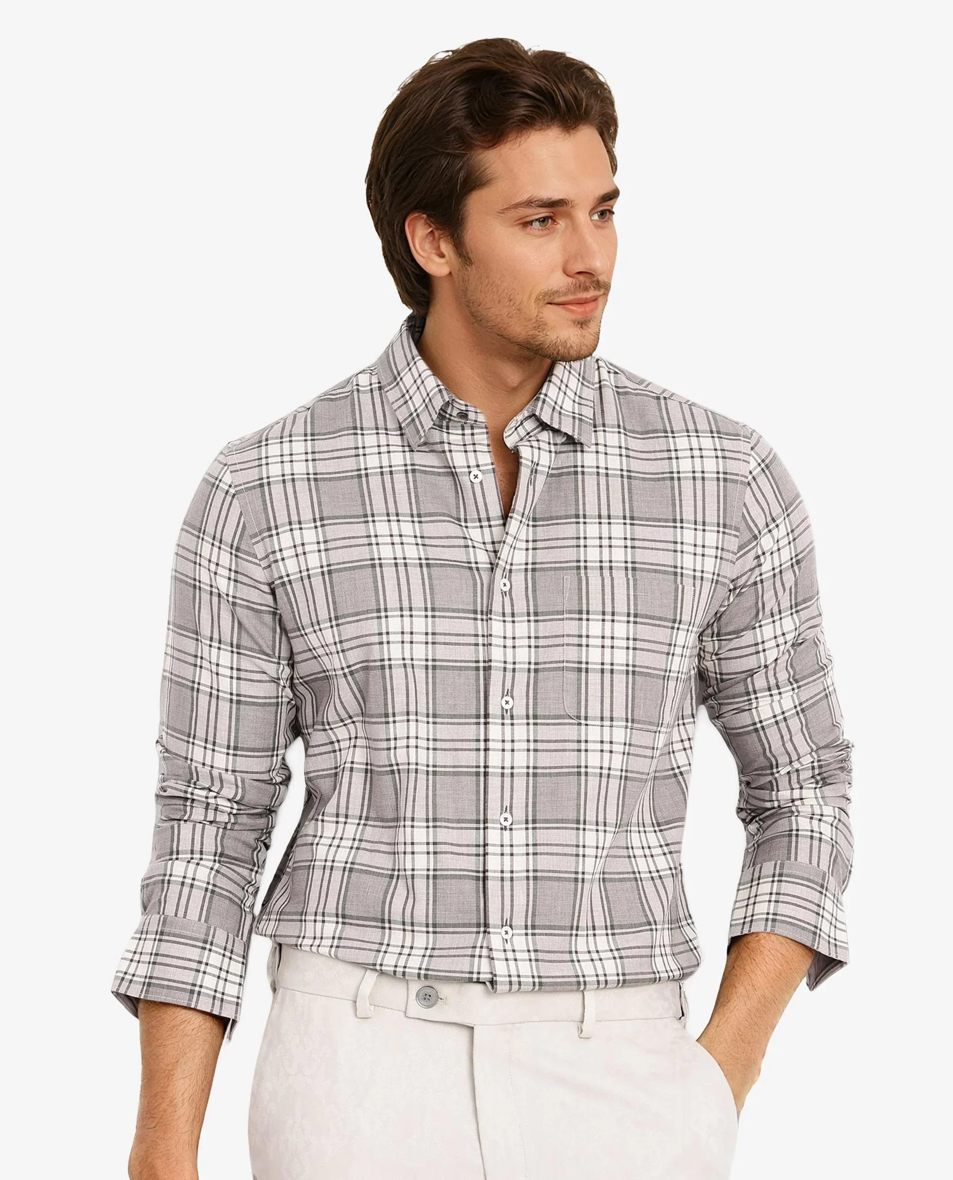 Rare Rabbit Men's Iris Beige Cotton Checked Print Regular Fit Full Sleeve Collared Shirt - Image 8