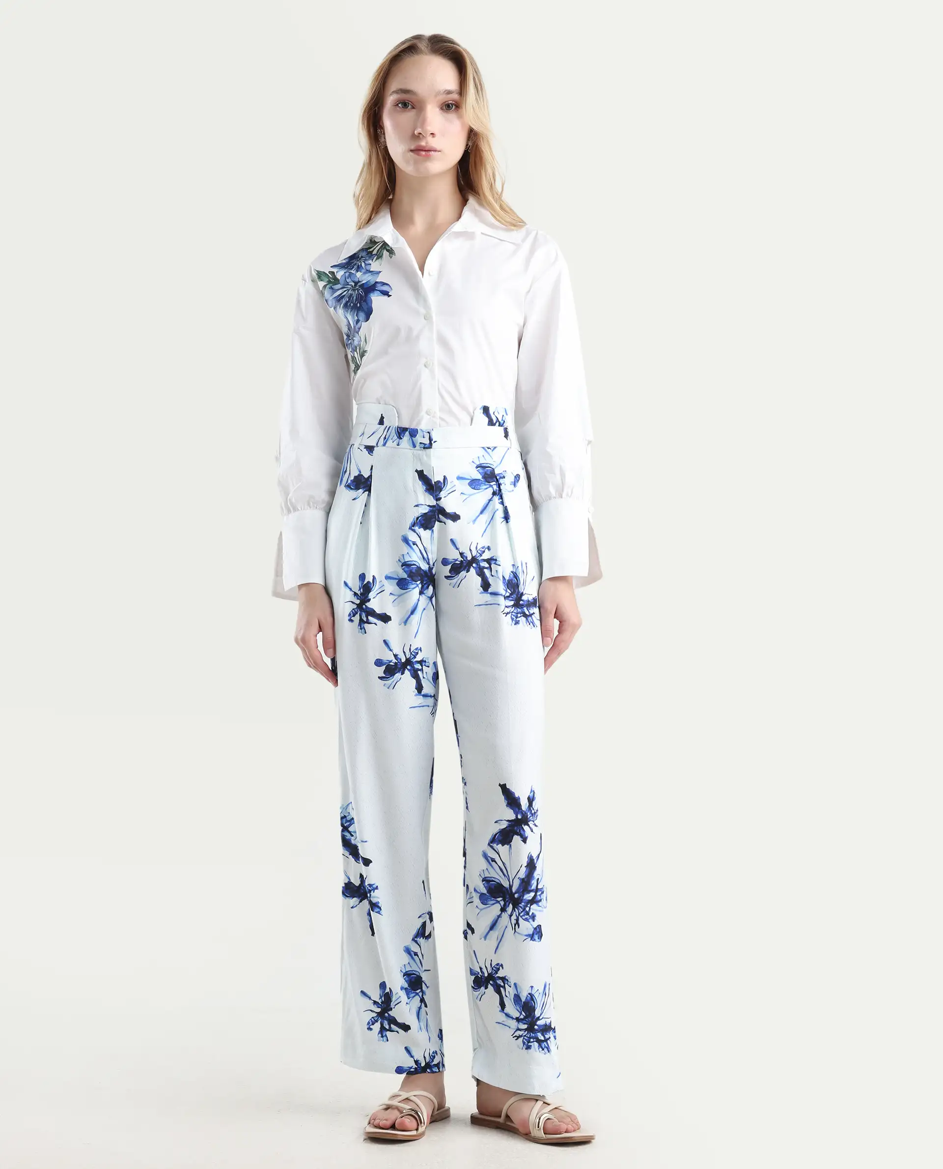 Rareism Women's Irish White Polyester Blend Floral Print Ankle Length Regular Fit Trouser - Image 2
