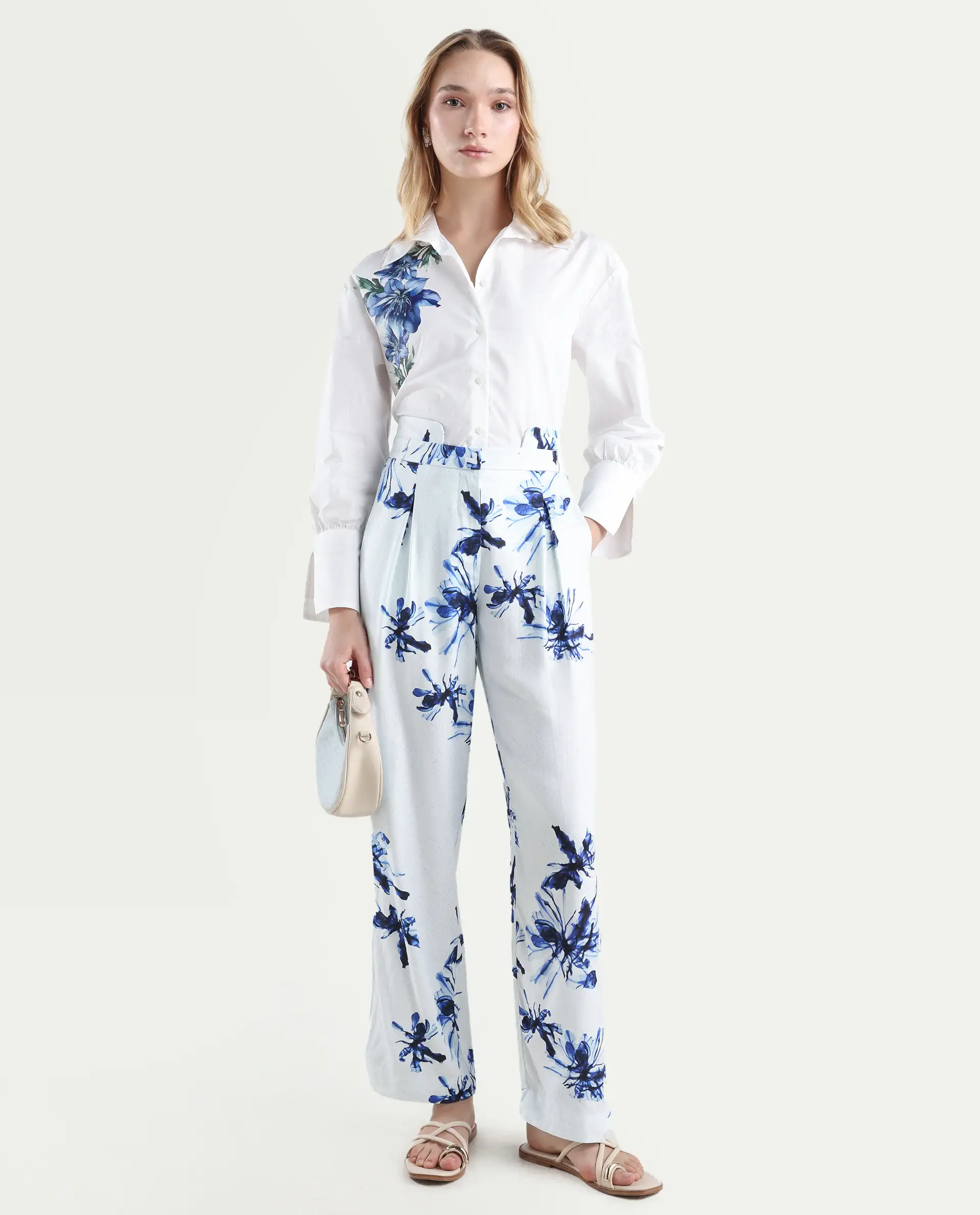 Rareism Women's Irish White Polyester Blend Floral Print Ankle Length Regular Fit Trouser - Image 3