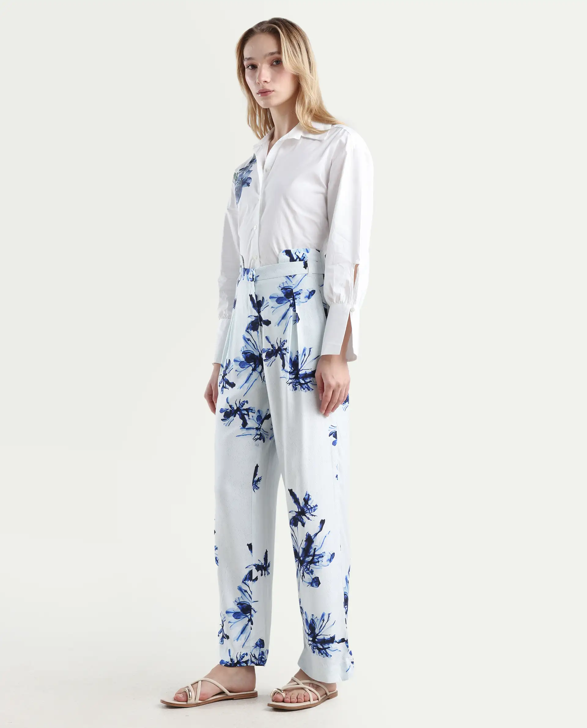 Rareism Women's Irish White Polyester Blend Floral Print Ankle Length Regular Fit Trouser - Image 5