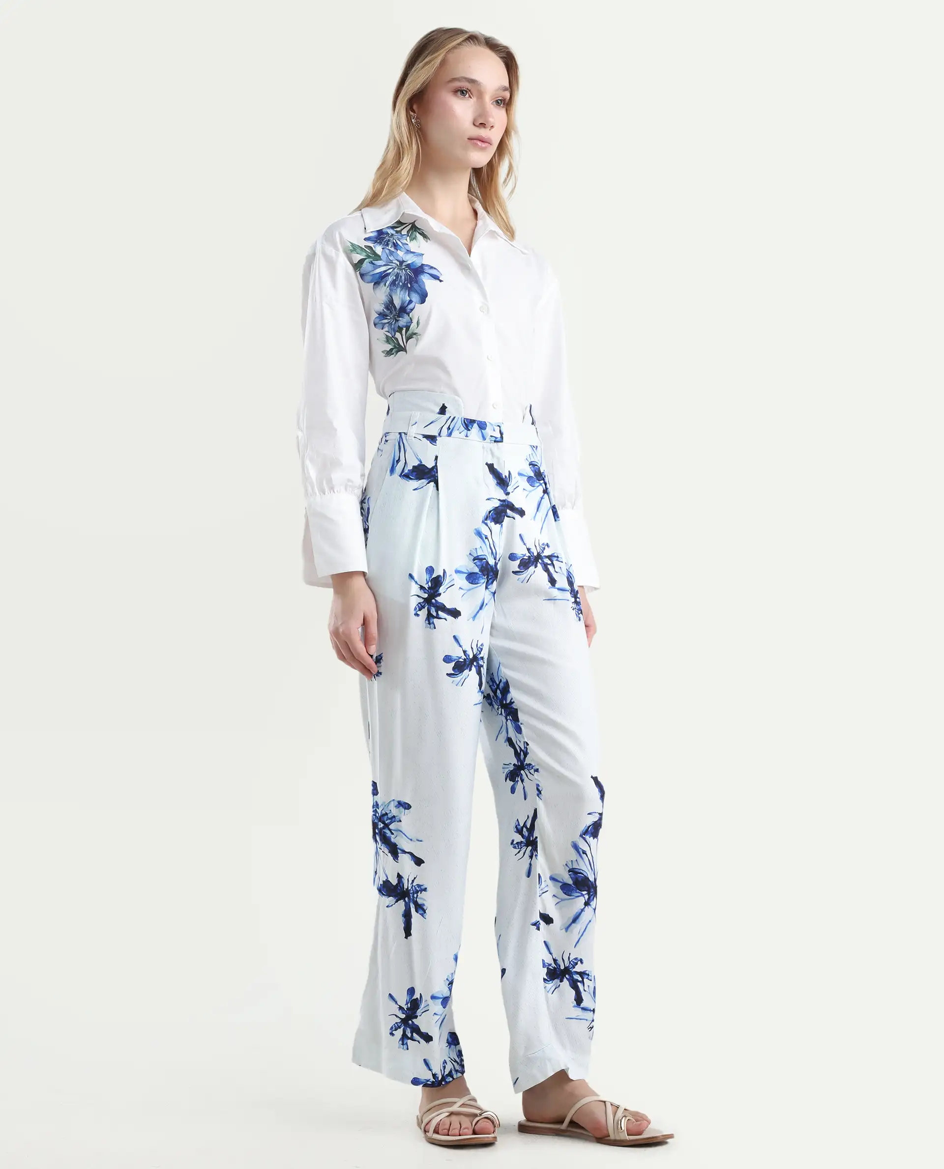 Rareism Women's Irish White Polyester Blend Floral Print Ankle Length Regular Fit Trouser - Image 6