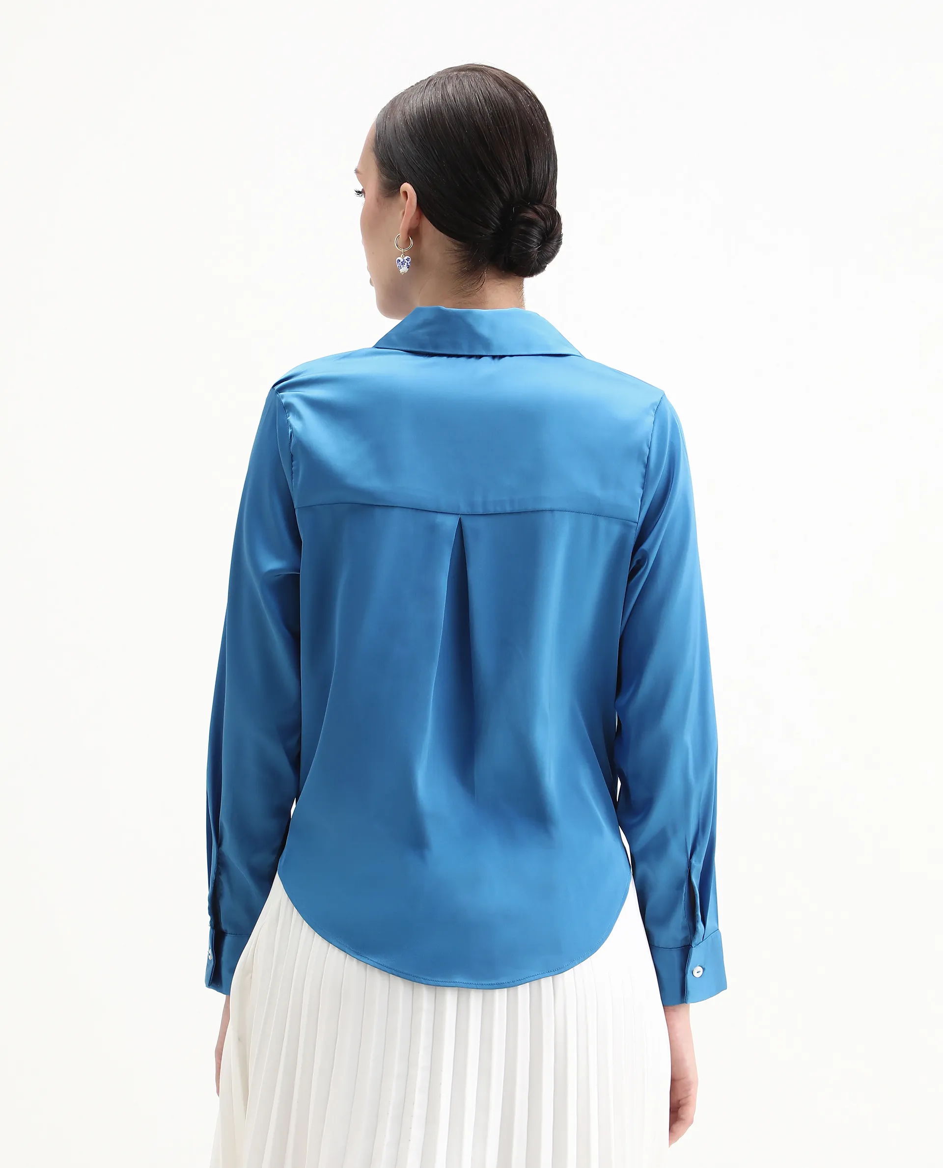 Rareism Women's Irteen Flouroscent Blue Polyester Drop Collar Plain Cuffed Sleeve Regular Fit Top - Image 7