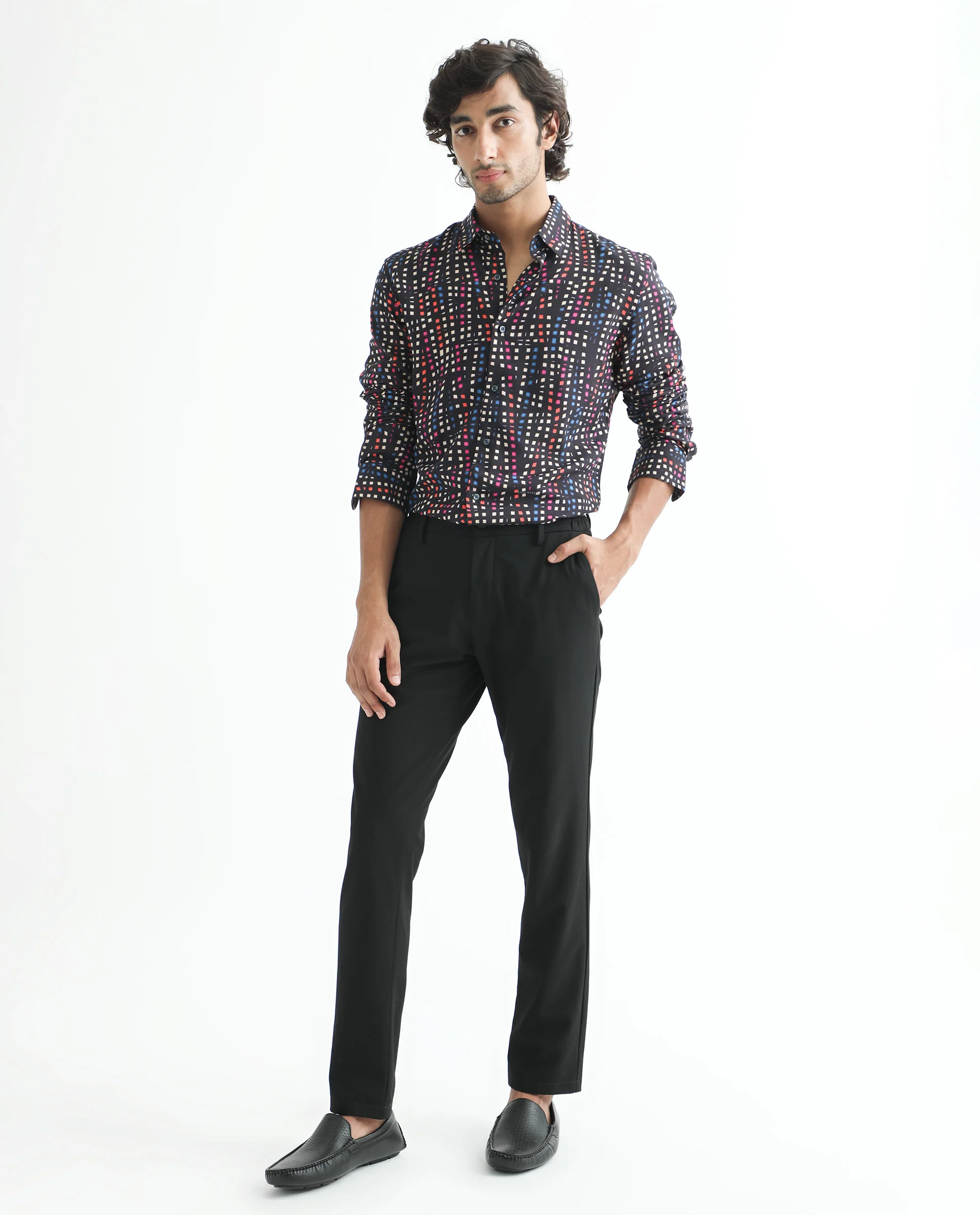 Rare Rabbit Men's Irvine Black Viscose Geometric Print Regular Fit Full Sleeve Collared Shirt - Image 2