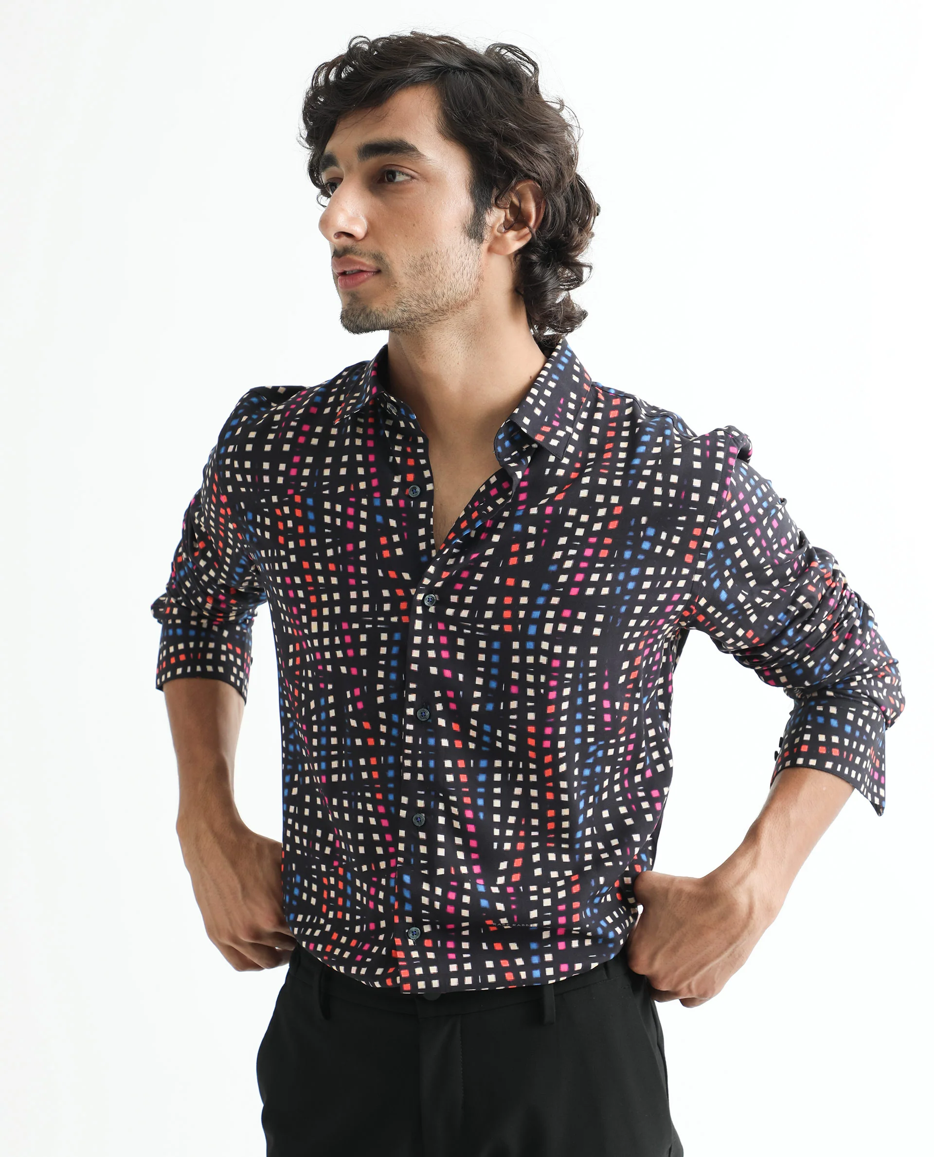 Rare Rabbit Men's Irvine Black Viscose Geometric Print Regular Fit Full Sleeve Collared Shirt - Image 6