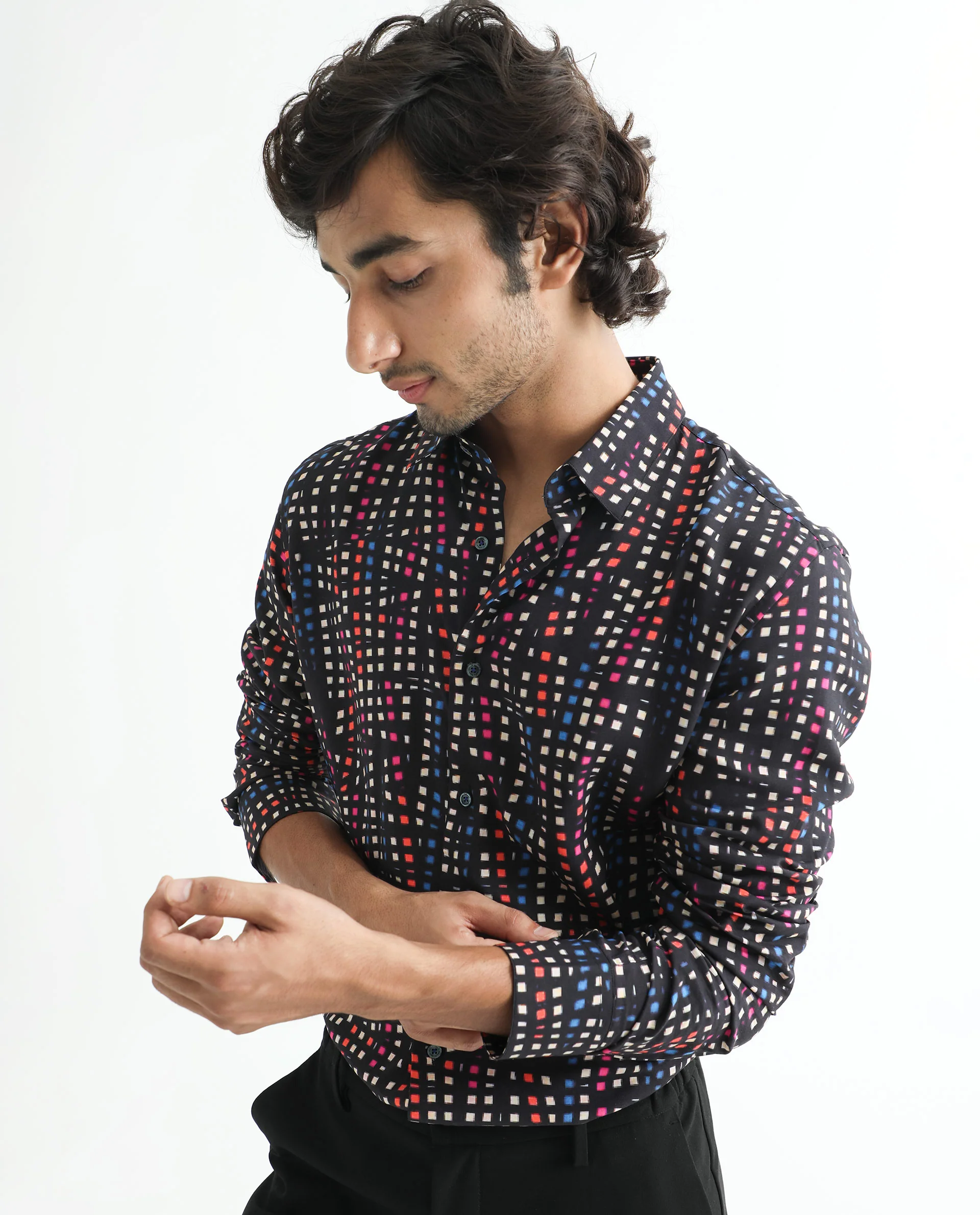 Rare Rabbit Men's Irvine Black Viscose Geometric Print Regular Fit Full Sleeve Collared Shirt - Image 7