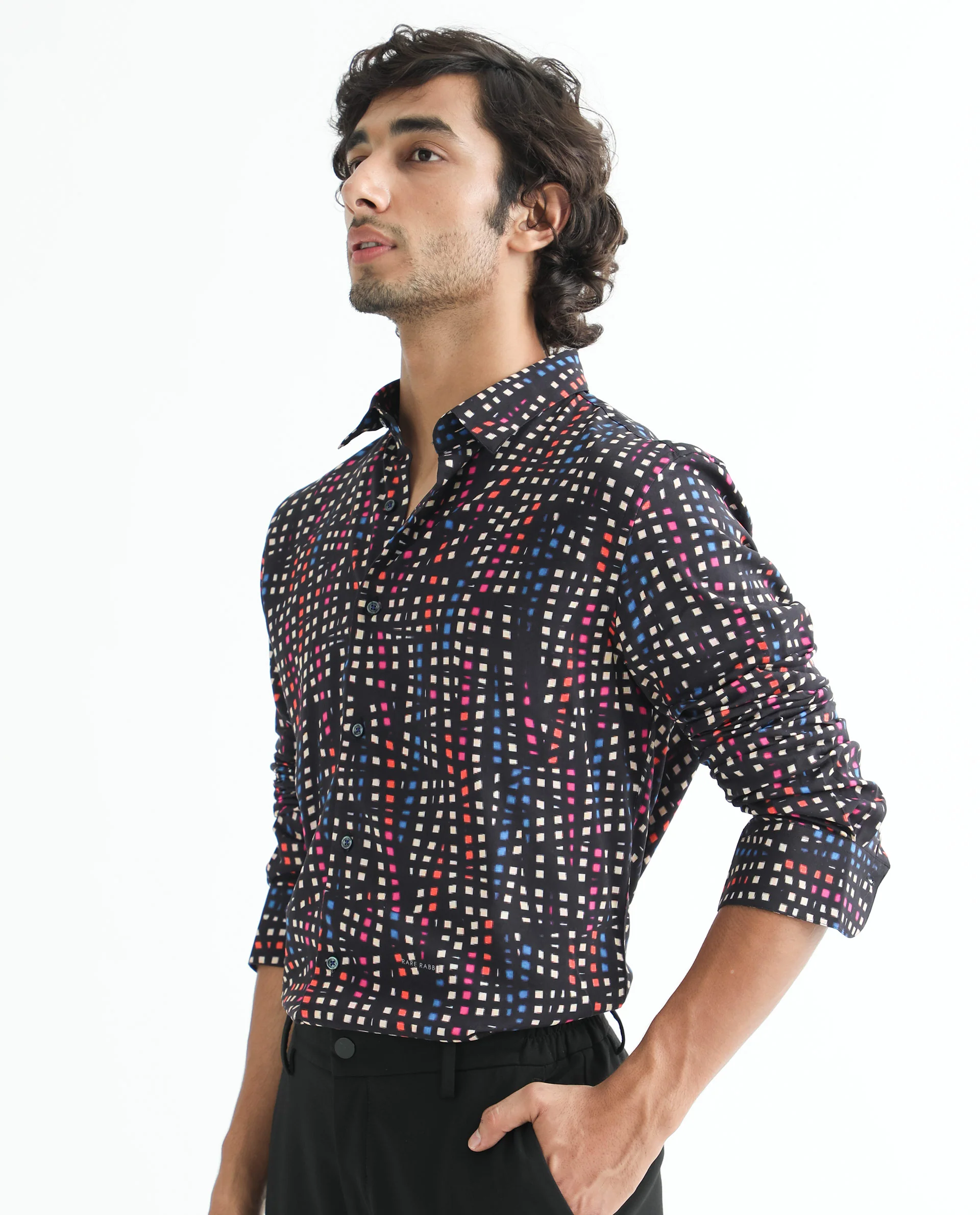Rare Rabbit Men's Irvine Black Viscose Geometric Print Regular Fit Full Sleeve Collared Shirt - Image 8