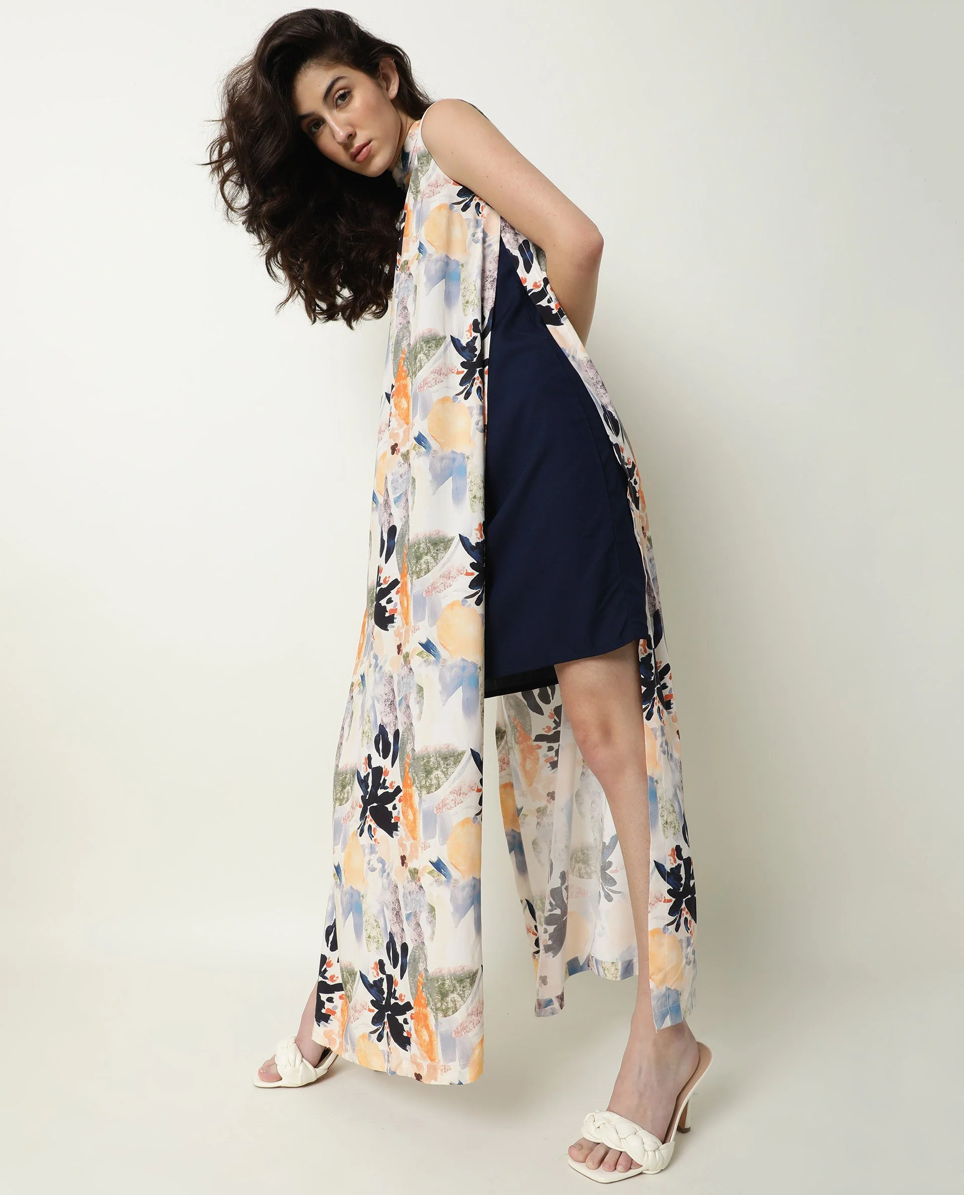 Rareism Women's Isa Multi High Neck Floral Print Sleeveless Knee Length Regular Fit Dress - Image 11