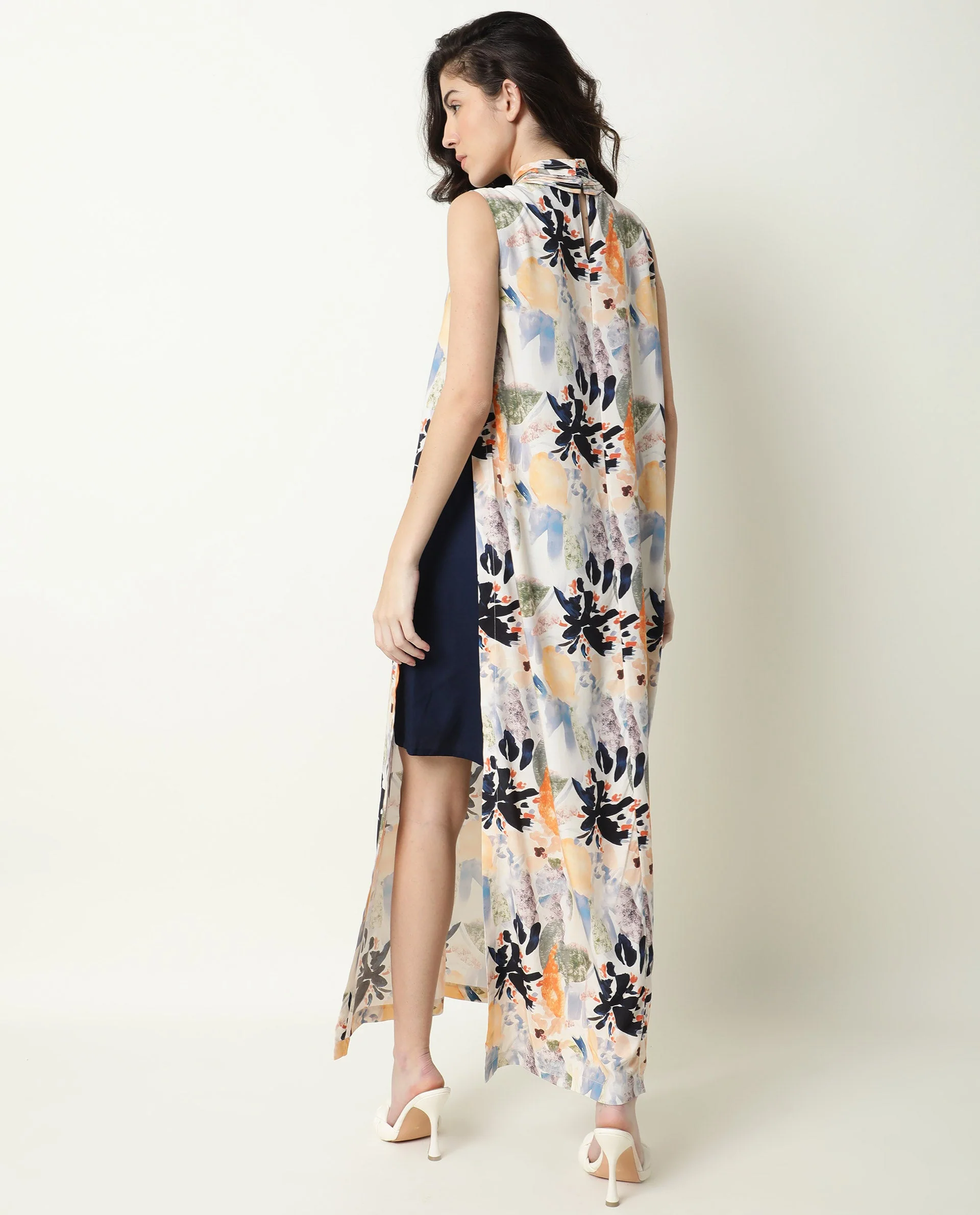 Rareism Women's Isa Multi High Neck Floral Print Sleeveless Knee Length Regular Fit Dress - Image 9