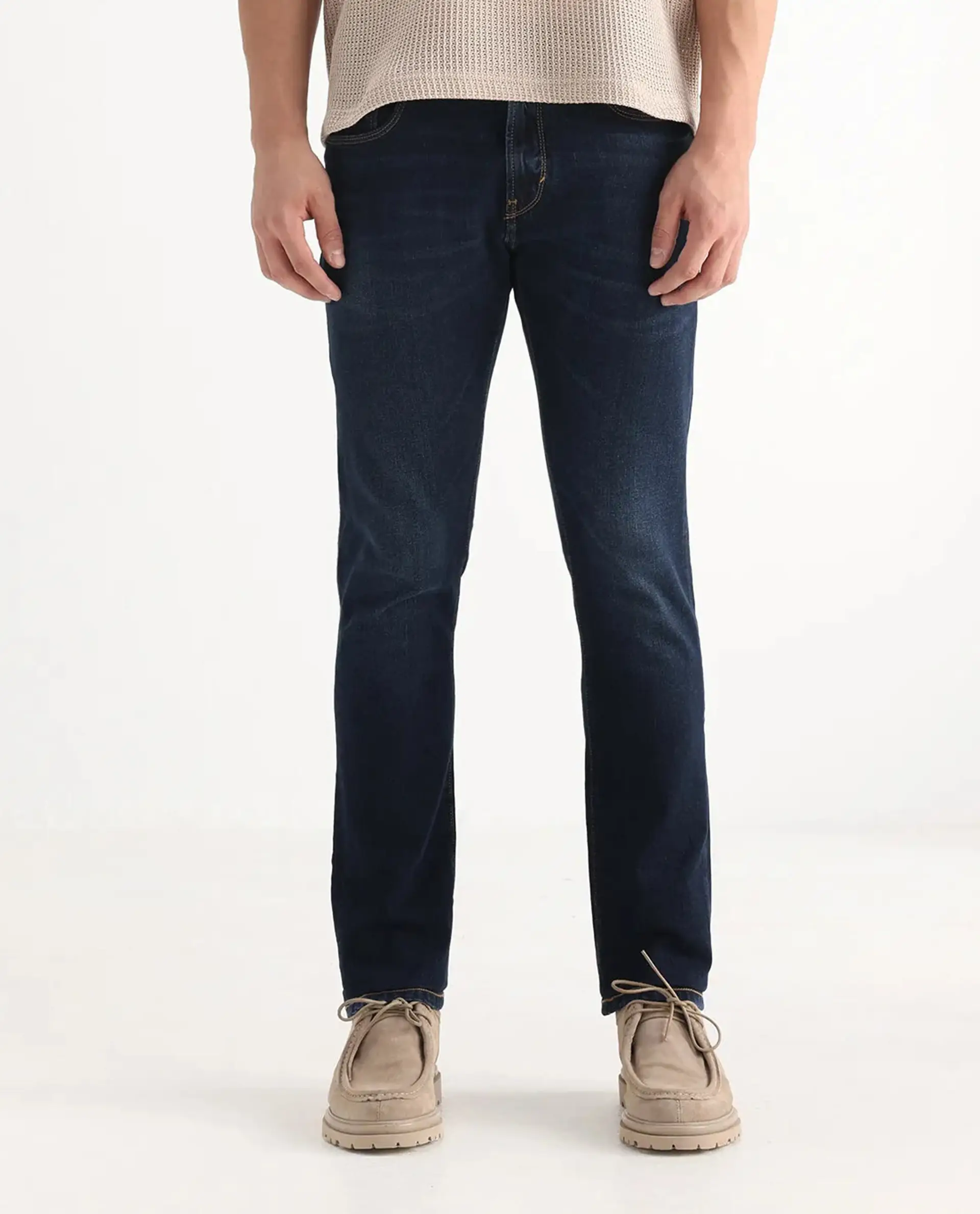 Rare Rabbit Men's Issak Dark Blue Cotton Plain Hawk Slim Fit Jeans - Image 10