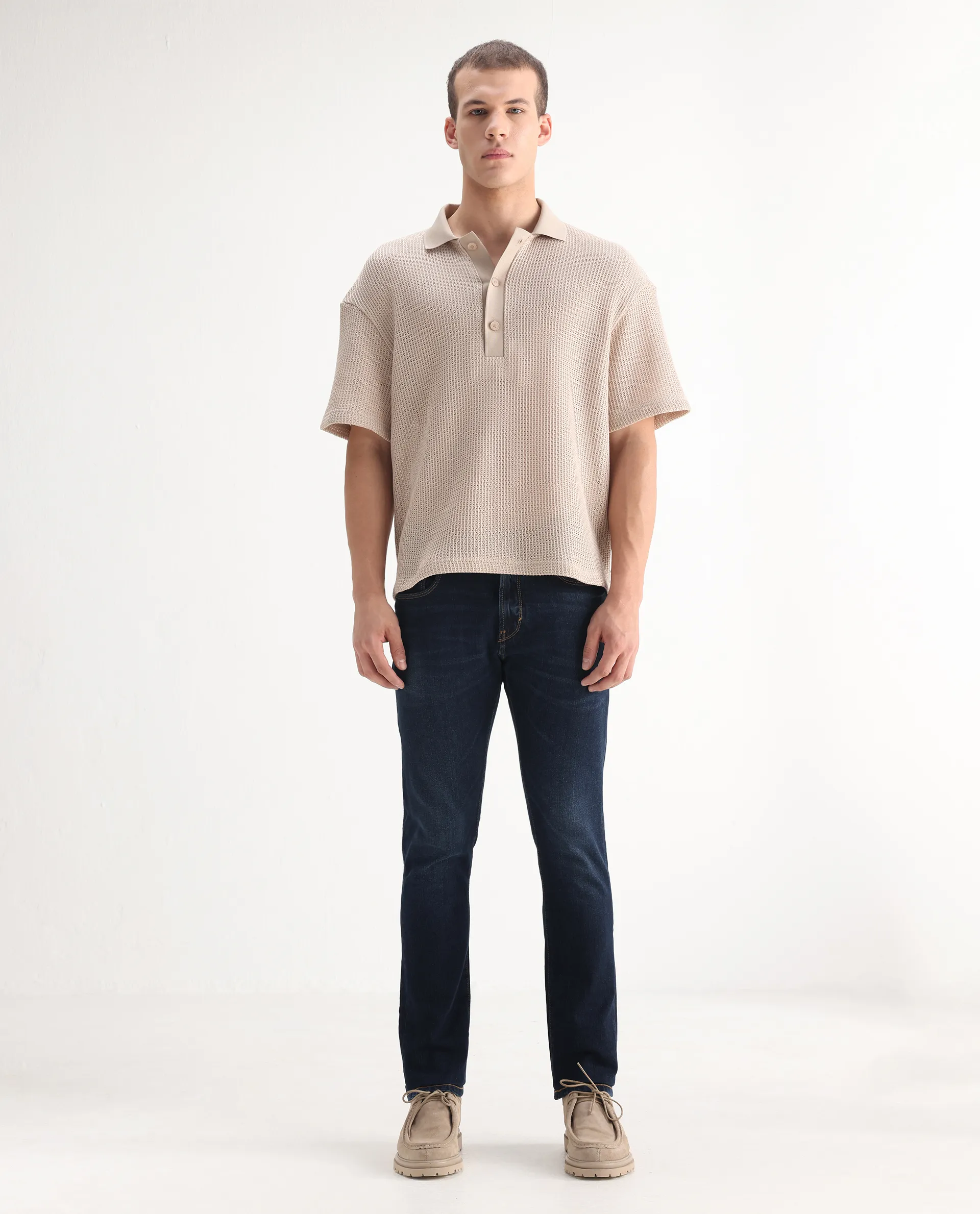 Rare Rabbit Men's Issak Dark Blue Cotton Plain Hawk Slim Fit Jeans - Image 3