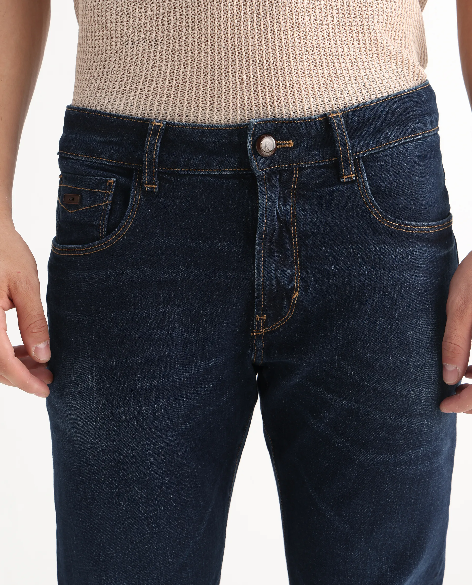 Rare Rabbit Men's Issak Dark Blue Cotton Plain Hawk Slim Fit Jeans - Image 4