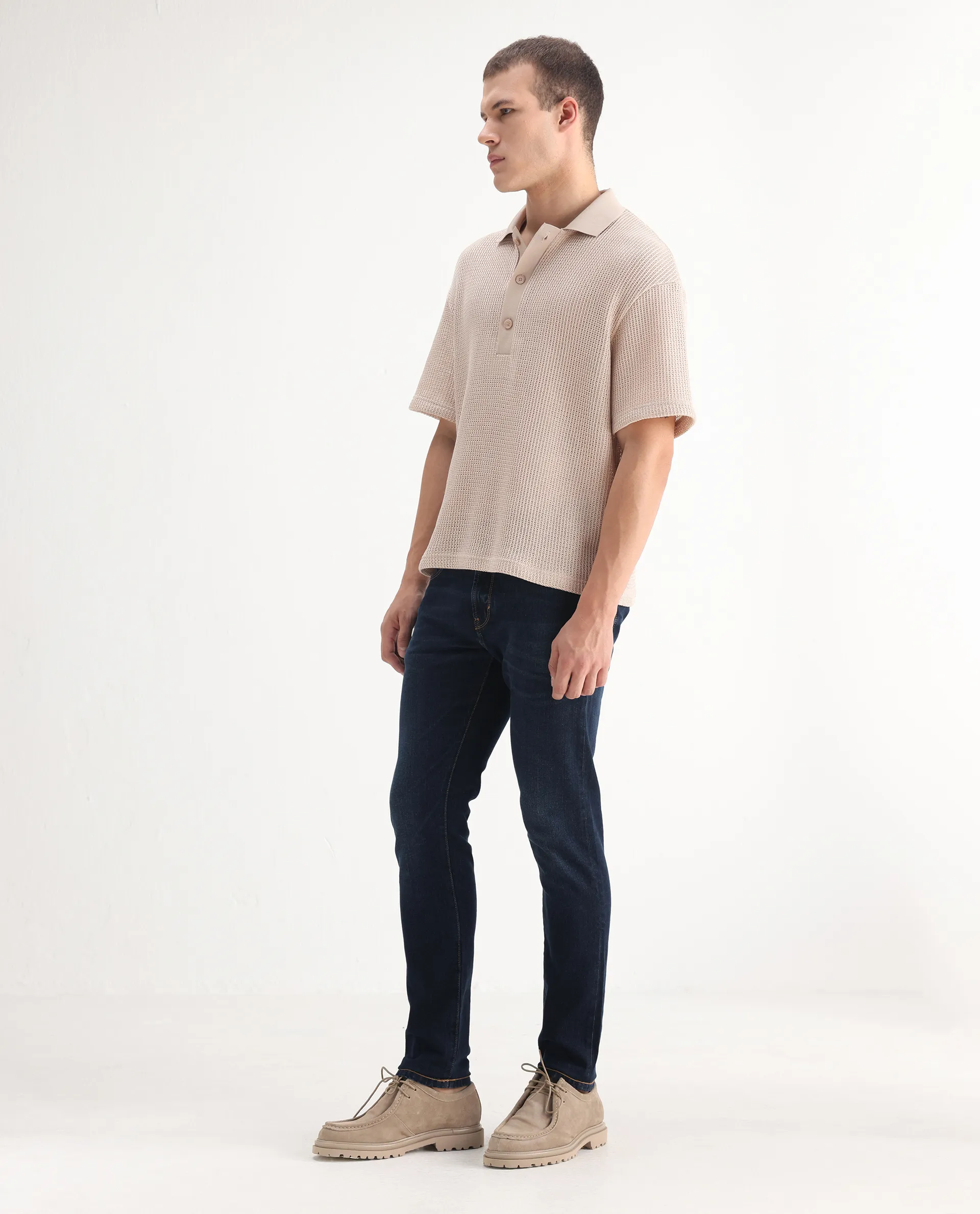 Rare Rabbit Men's Issak Dark Blue Cotton Plain Hawk Slim Fit Jeans - Image 5