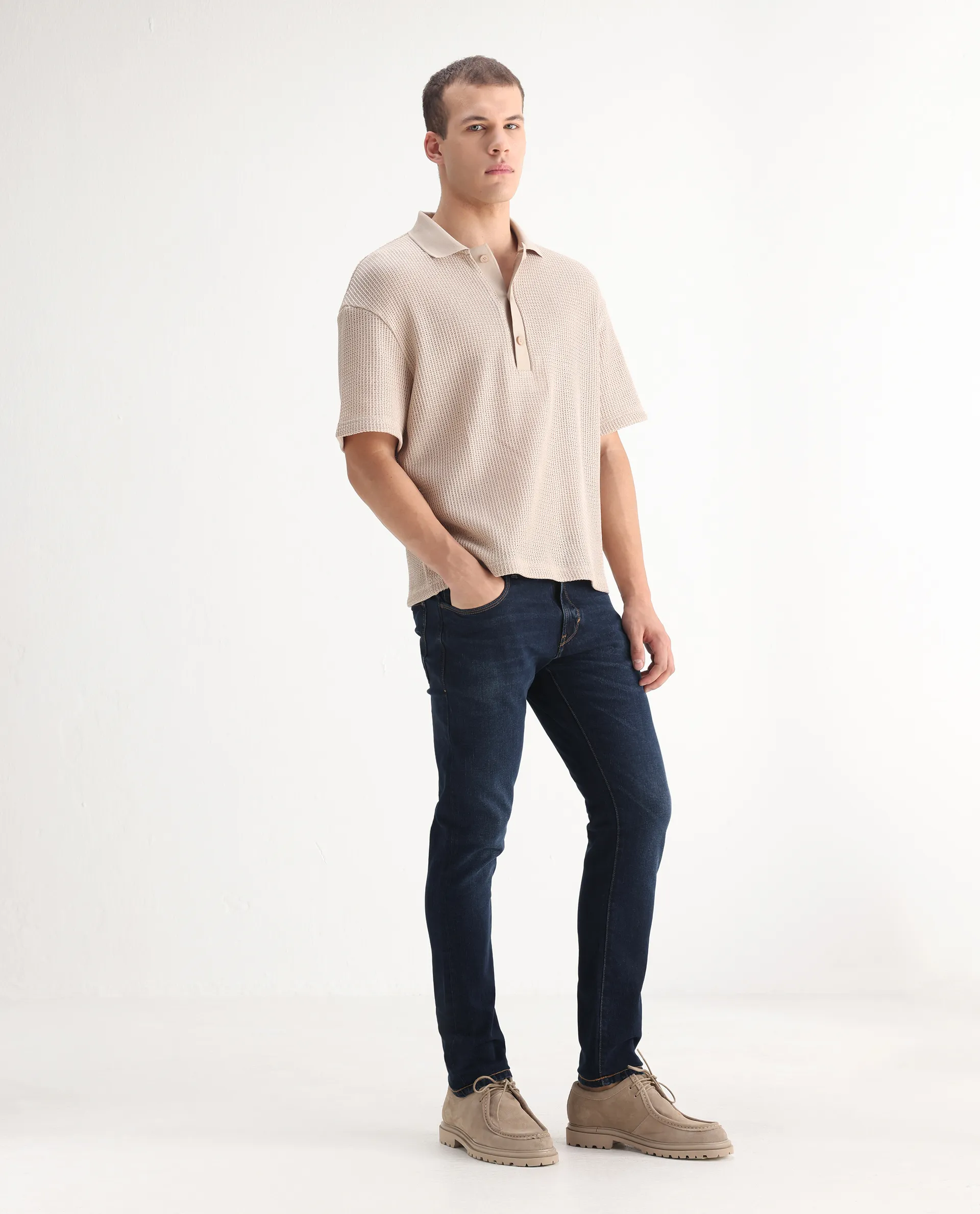 Rare Rabbit Men's Issak Dark Blue Cotton Plain Hawk Slim Fit Jeans - Image 7
