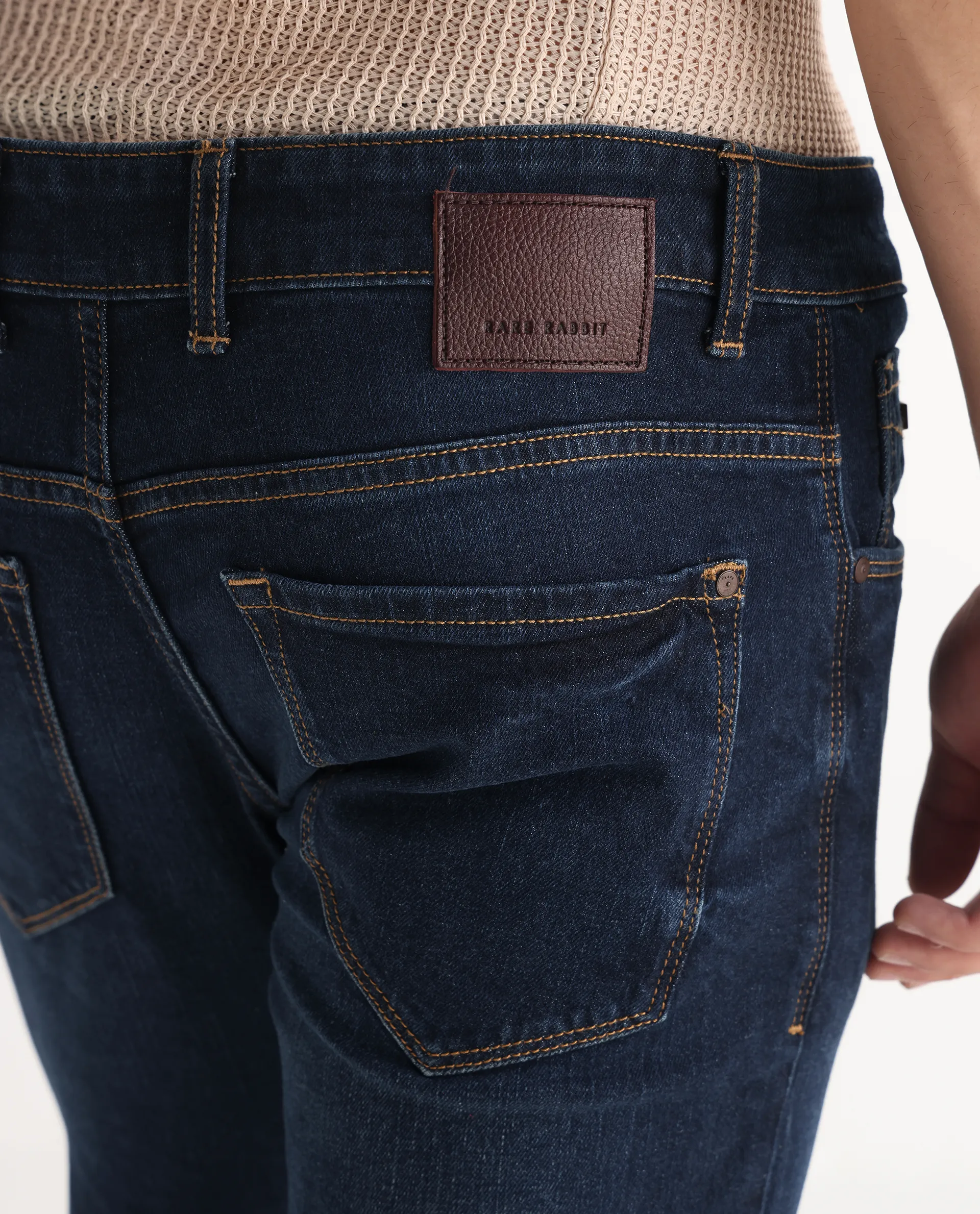 Rare Rabbit Men's Issak Dark Blue Cotton Plain Hawk Slim Fit Jeans - Image 8
