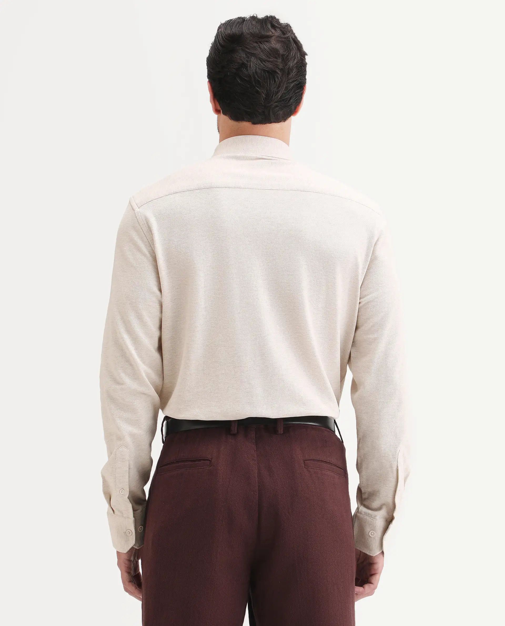 Rare Rabbit Men's Isla Beige Cotton Fabric Full Sleeve Button-Down Collar Regular Fit Plain Shirt - Image 8