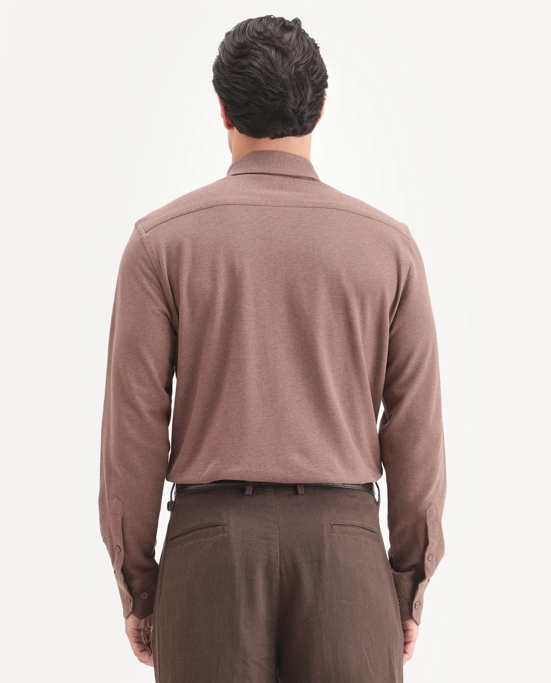 Rare Rabbit Men's Isla Brown Cotton Fabric Full Sleeve Button-Down Collar Regular Fit Plain Shirt - Image 7