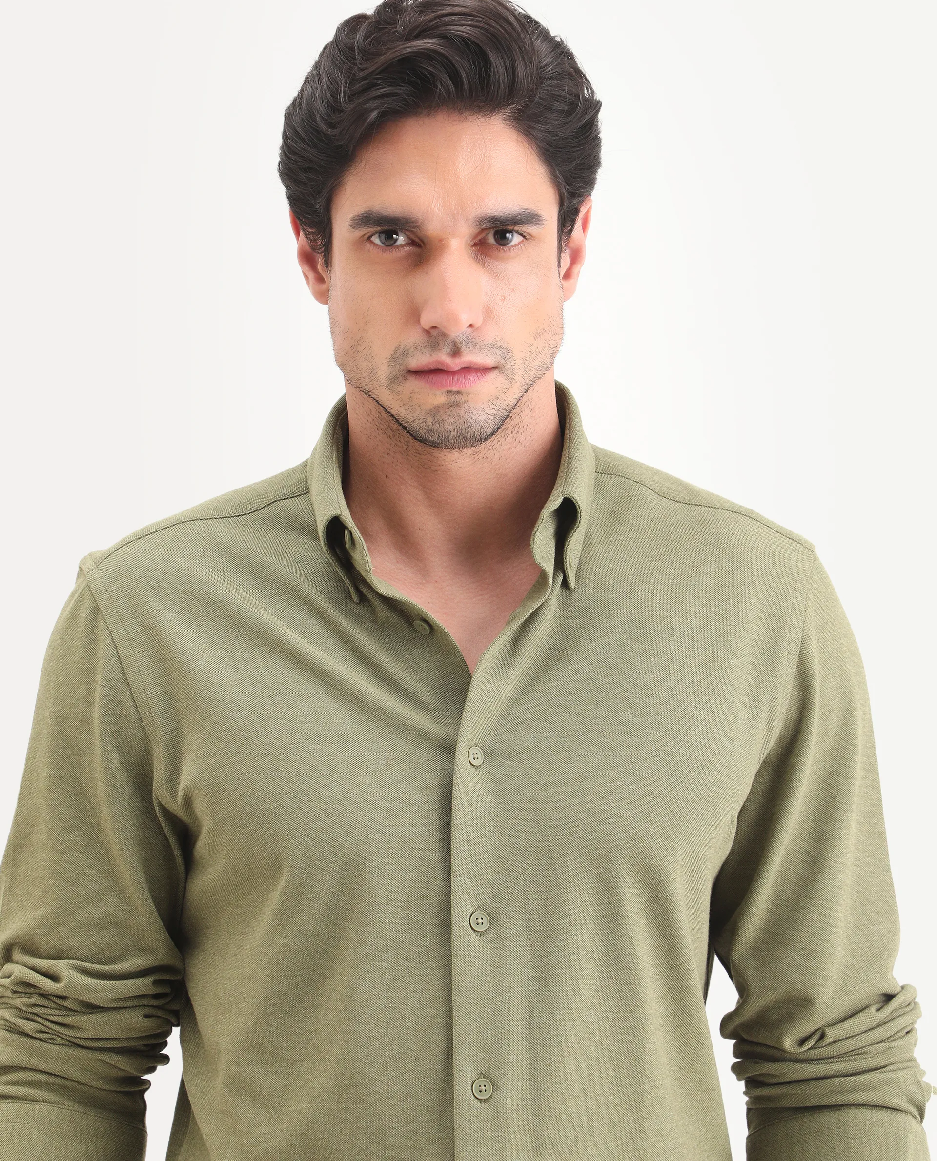 Rare Rabbit Men's Isla Green Cotton Fabric Full Sleeve Button-Down Collar Regular Fit Plain Shirt - Image 3