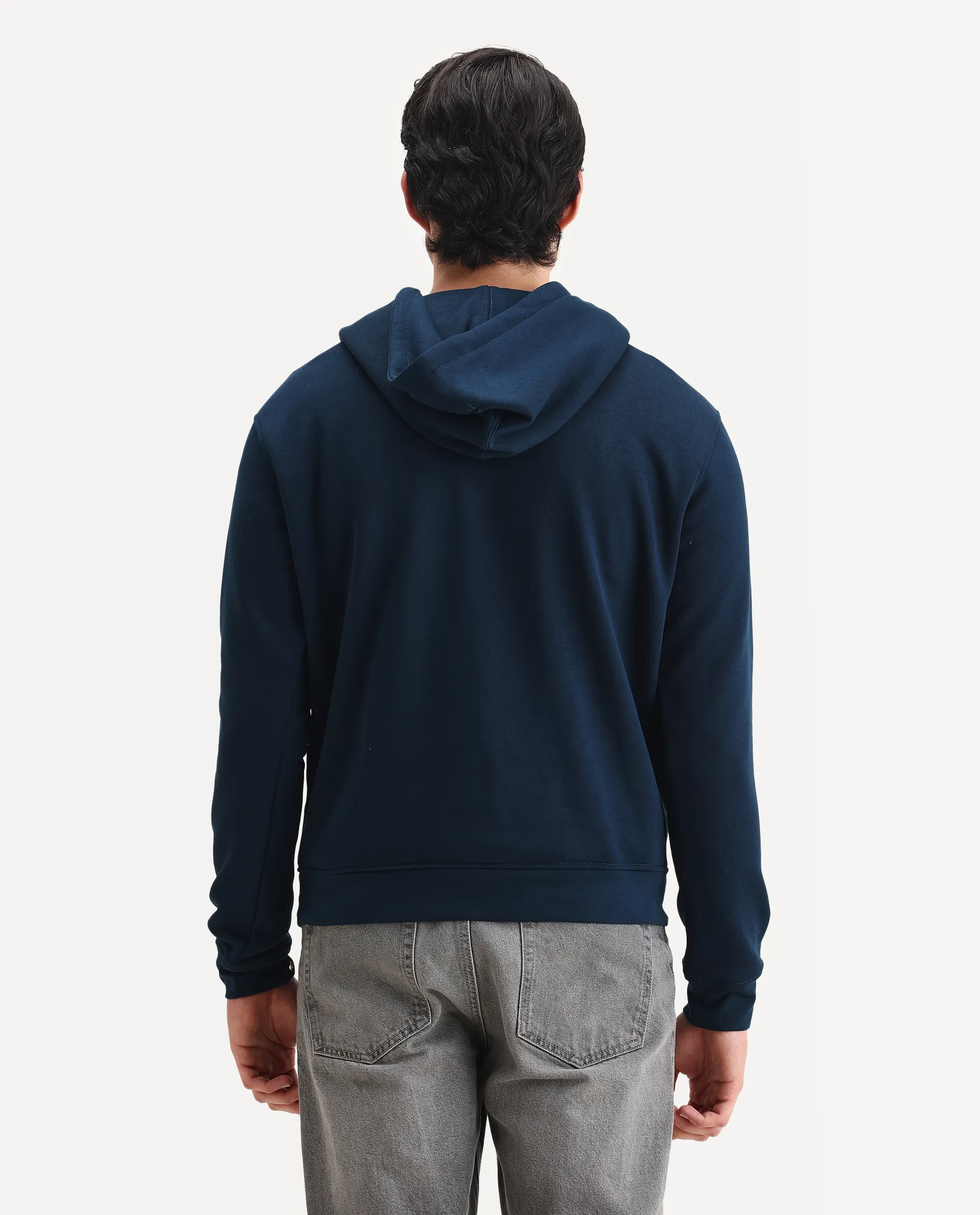 Rare Rabbit Men's Island Teal Cotton Embroidered Regular Fit Full Sleeve Hooded Sweatshirt - Image 7