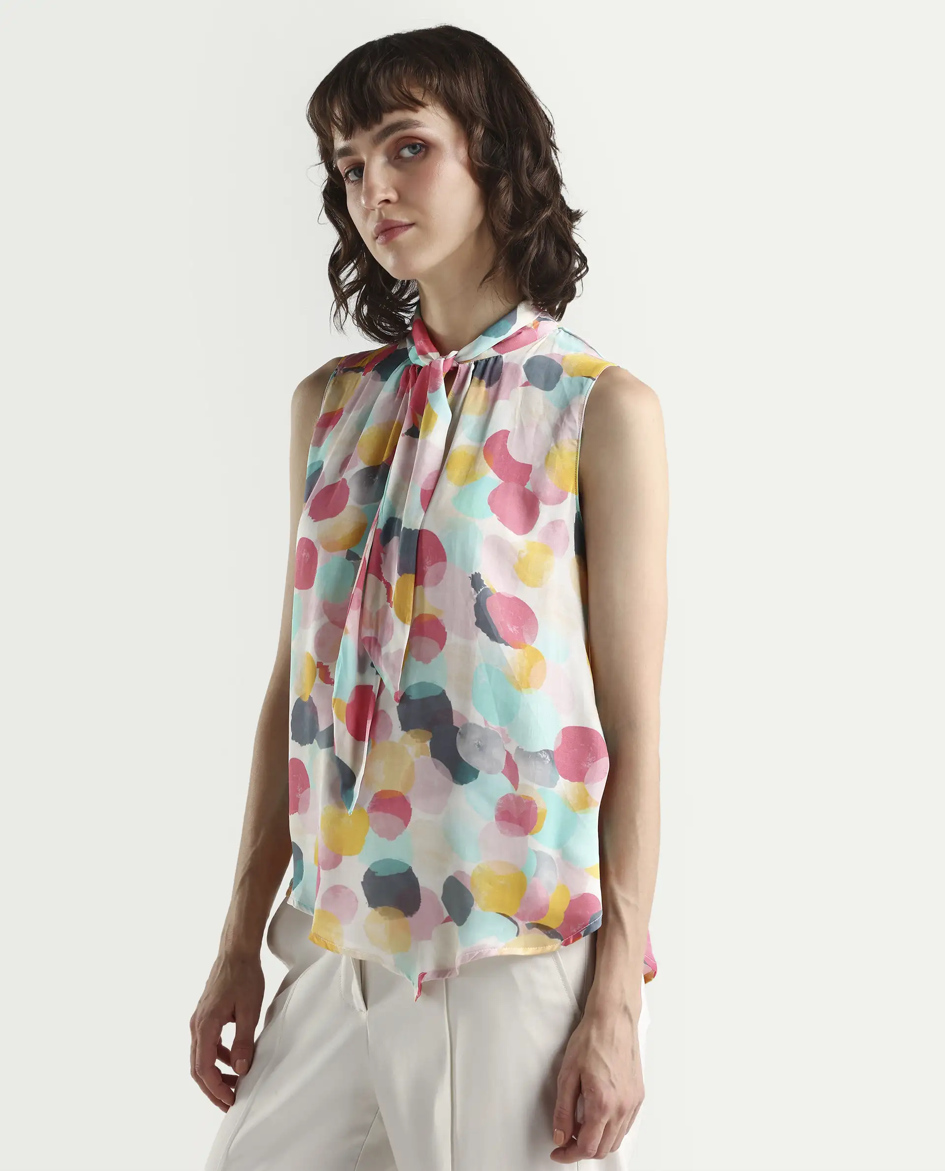 Rareism Women's Isro Pink Modal Abstract Print Top - Image 5