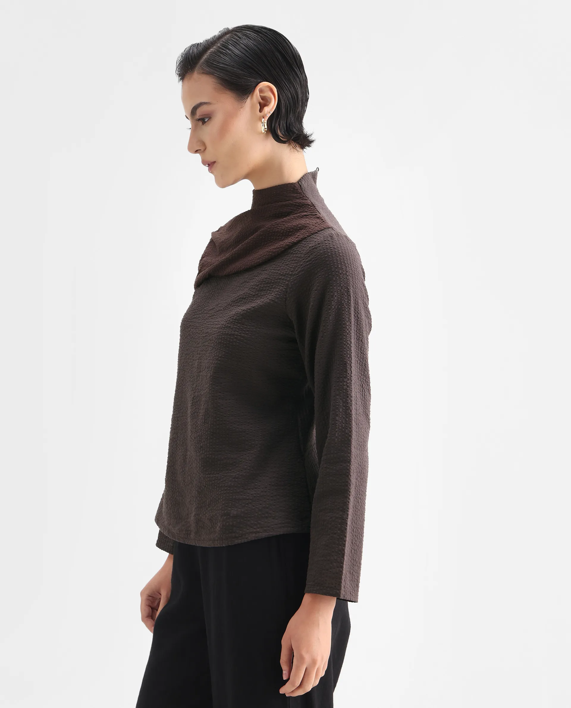 Rareism Women's Isro Brown Cotton High Neck Plain Regular Fit Top - Image 5