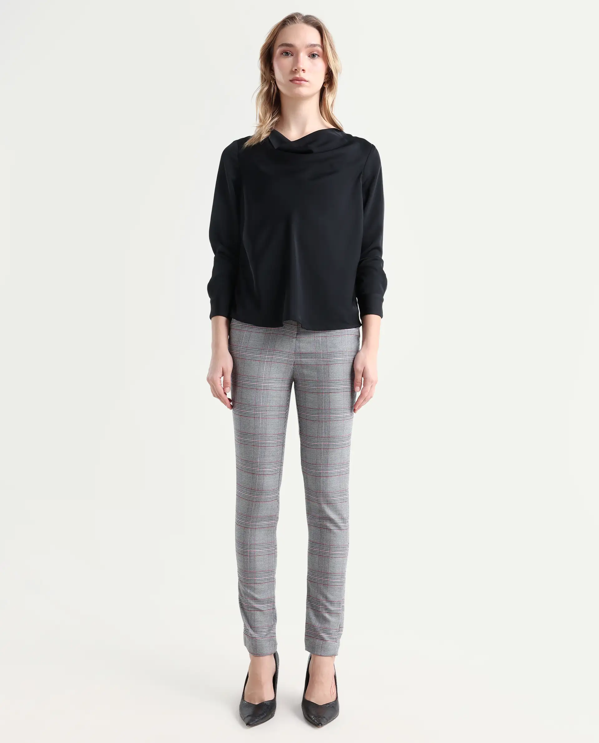 Rareism Women's Issac Beige Checked Knee Length Slim Fit Trouser - Image 2