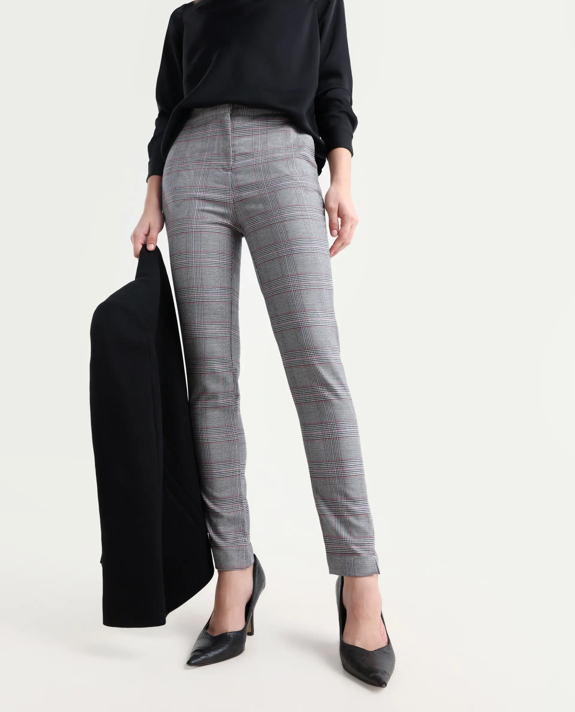 Rareism Women's Issac Beige Checked Knee Length Slim Fit Trouser - Image 3