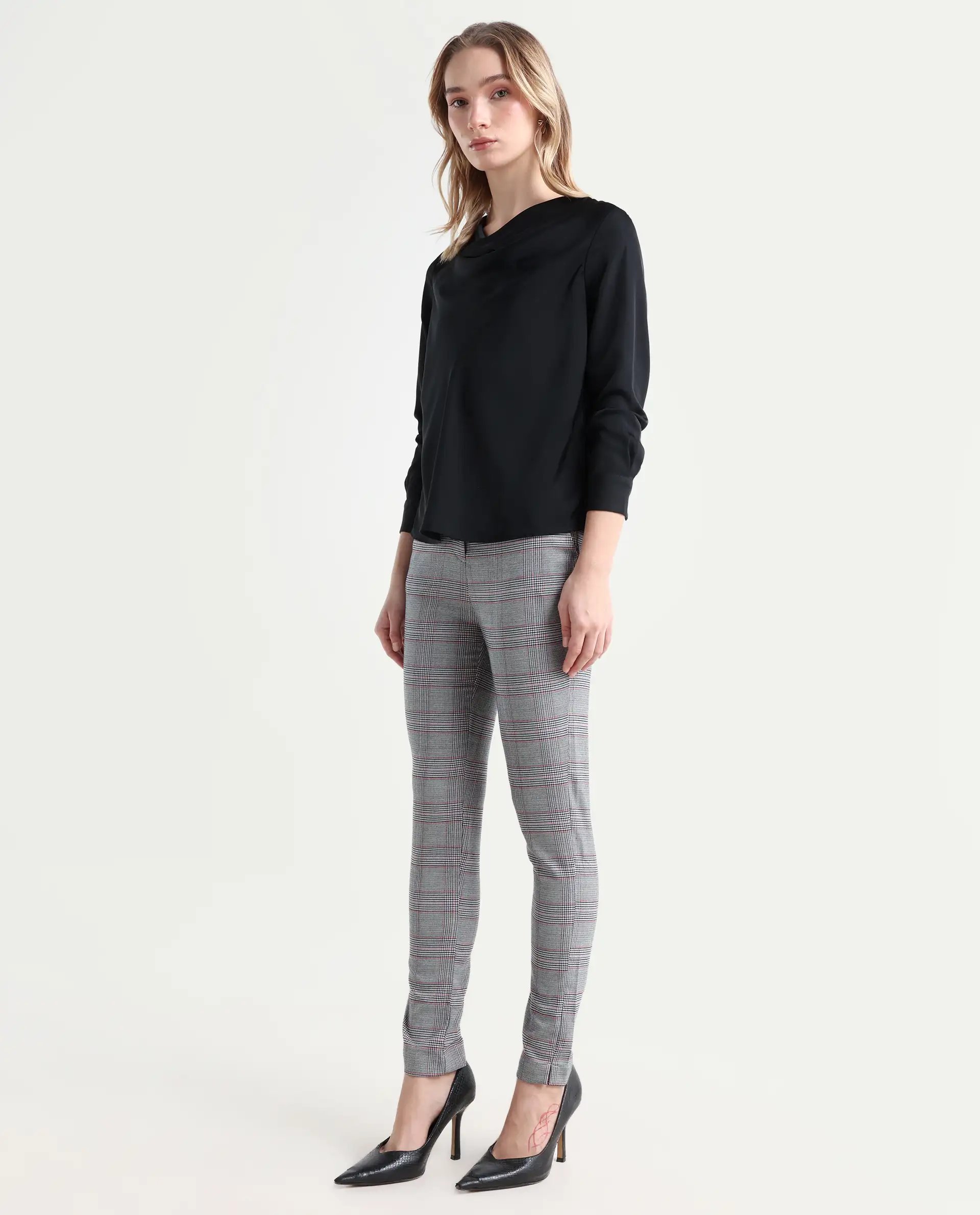 Rareism Women's Issac Beige Checked Knee Length Slim Fit Trouser - Image 5