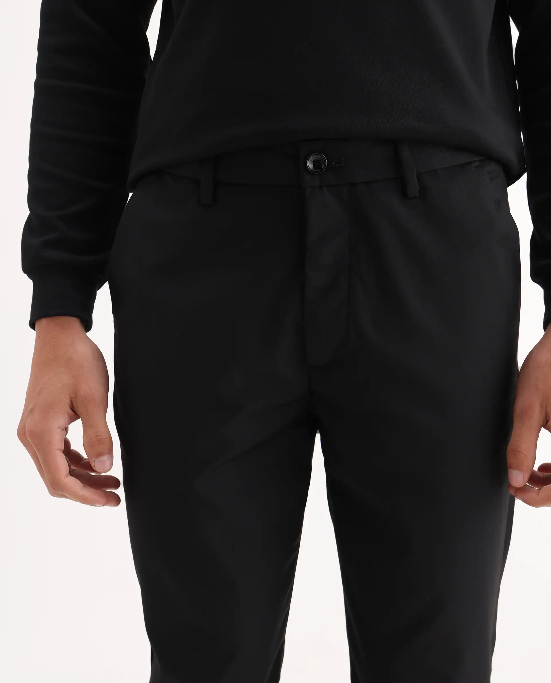Rare Rabbit Men's Ital Black Cotton Blend Plain Regular Fit Trouser - Image 3