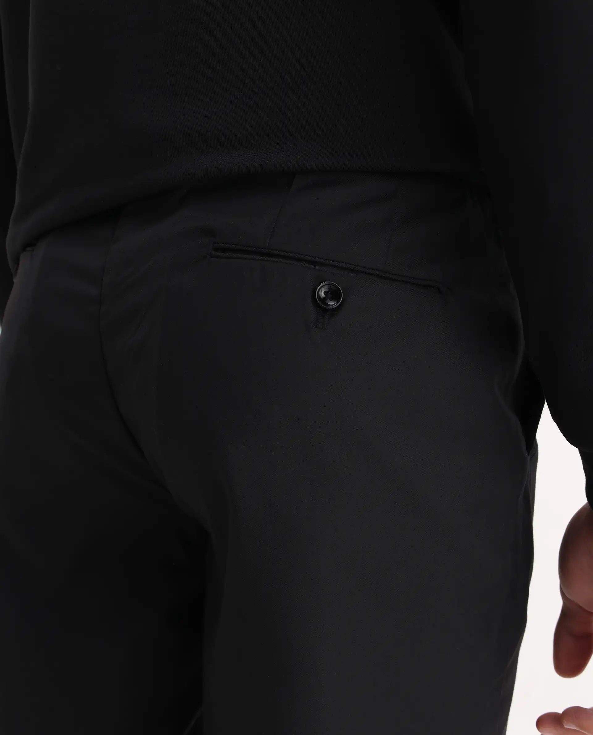 Rare Rabbit Men's Ital Black Cotton Blend Plain Regular Fit Trouser - Image 6