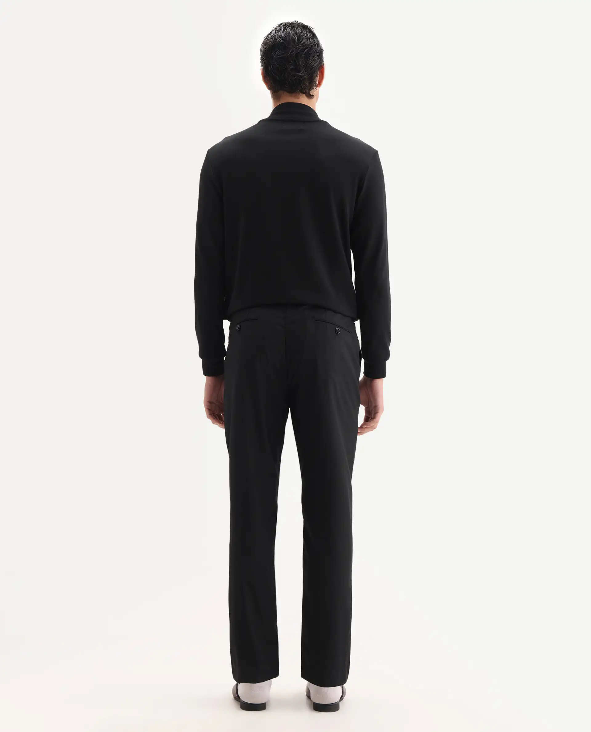 Rare Rabbit Men's Ital Black Cotton Blend Plain Regular Fit Trouser - Image 7