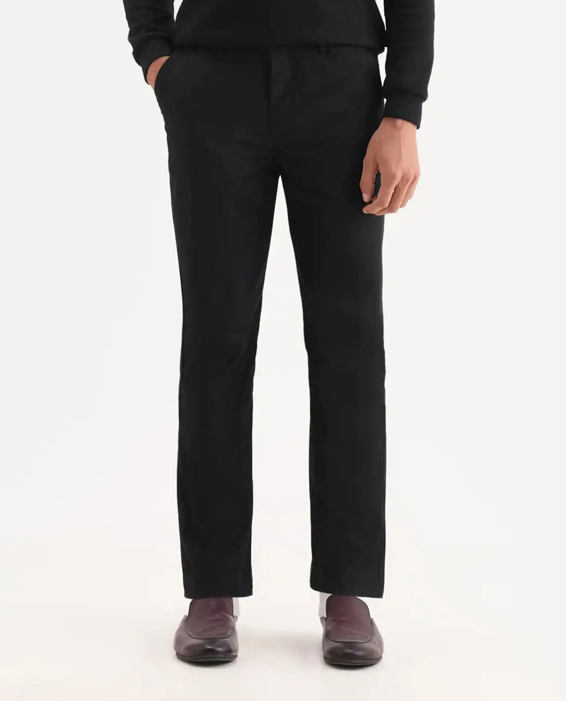 Rare Rabbit Men's Ital Black Cotton Blend Plain Regular Fit Trouser - Image 8