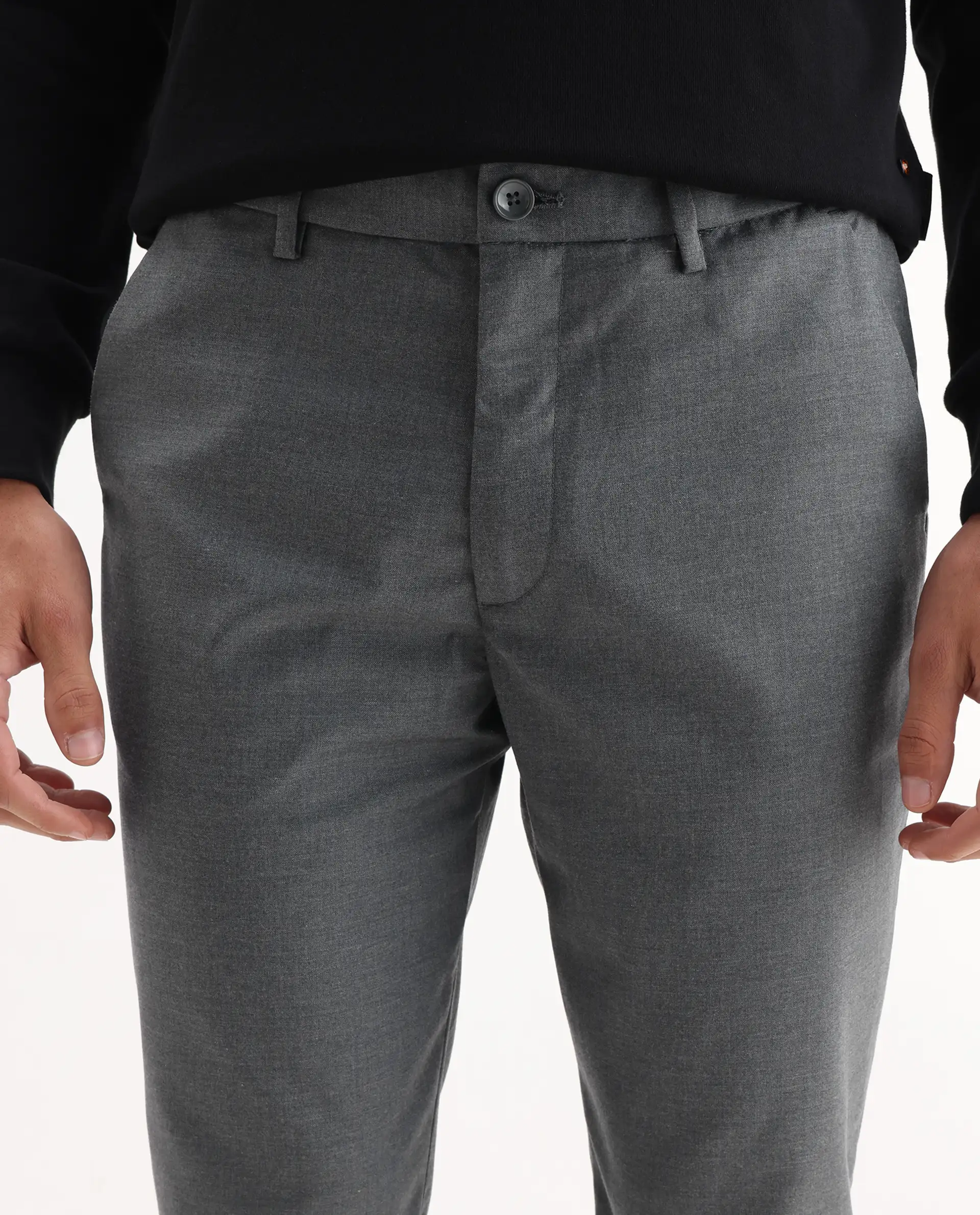 Rare Rabbit Men's Ital Grey Cotton Blend Plain Regular Fit Trouser - Image 3