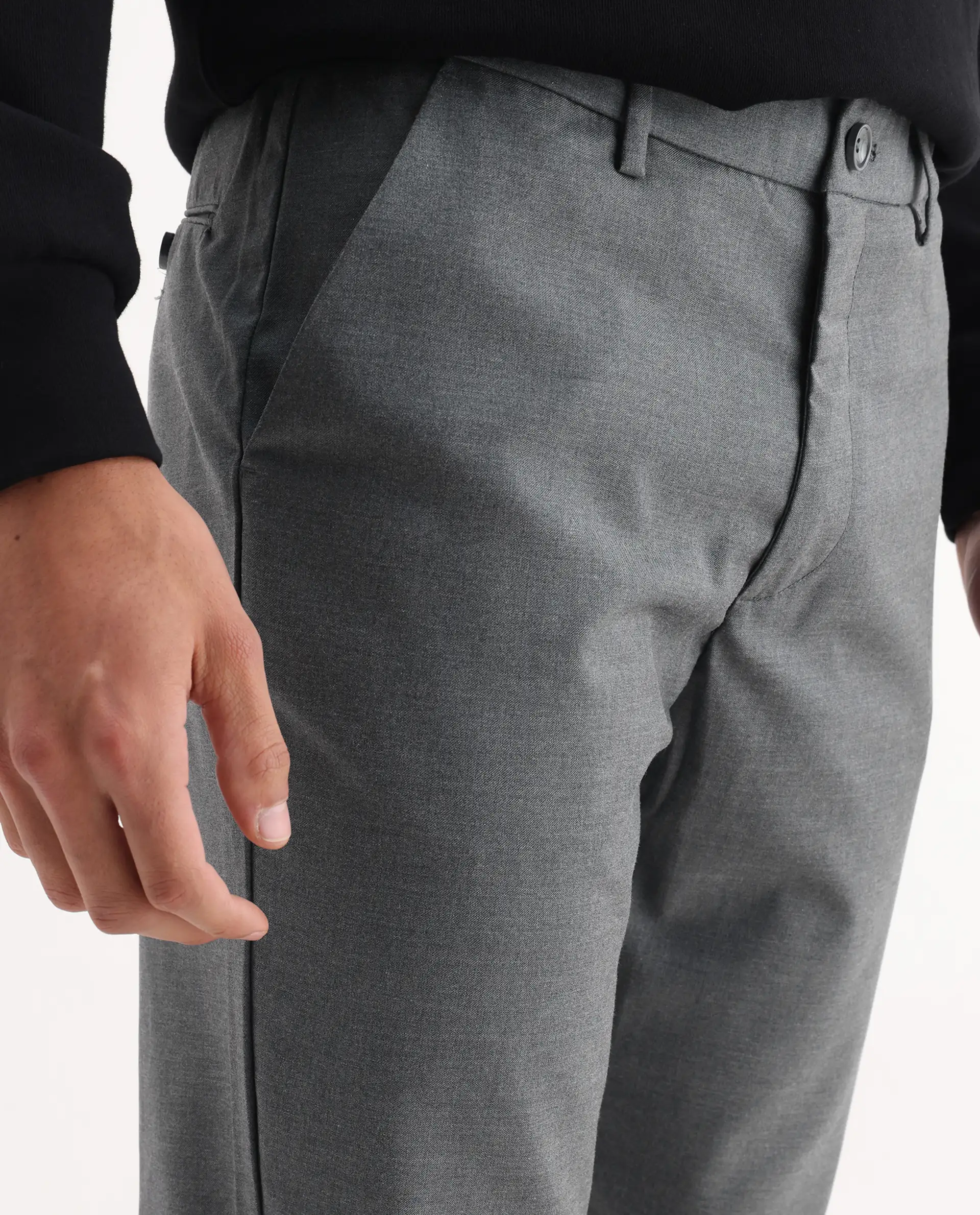 Rare Rabbit Men's Ital Grey Cotton Blend Plain Regular Fit Trouser - Image 6
