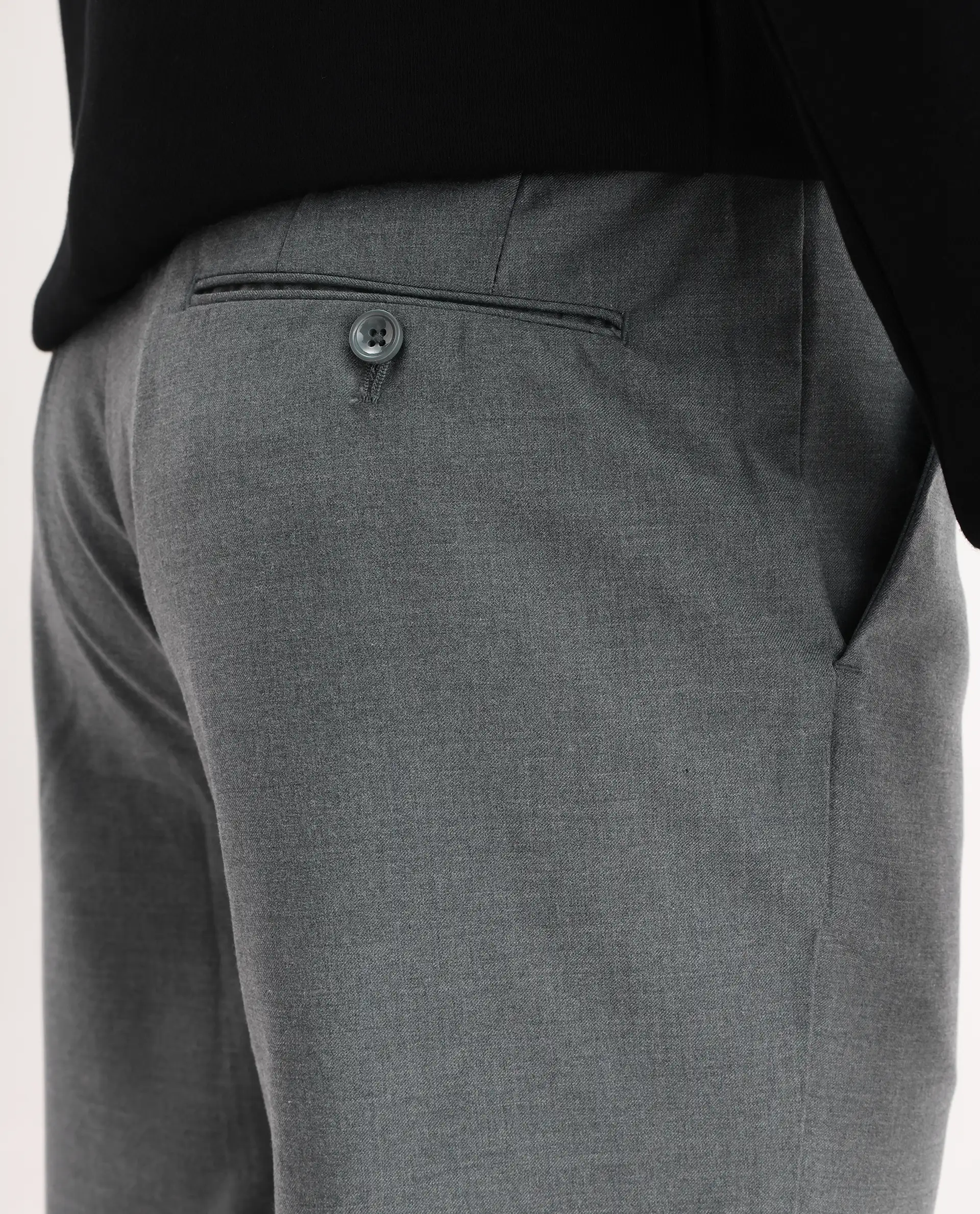 Rare Rabbit Men's Ital Grey Cotton Blend Plain Regular Fit Trouser - Image 7