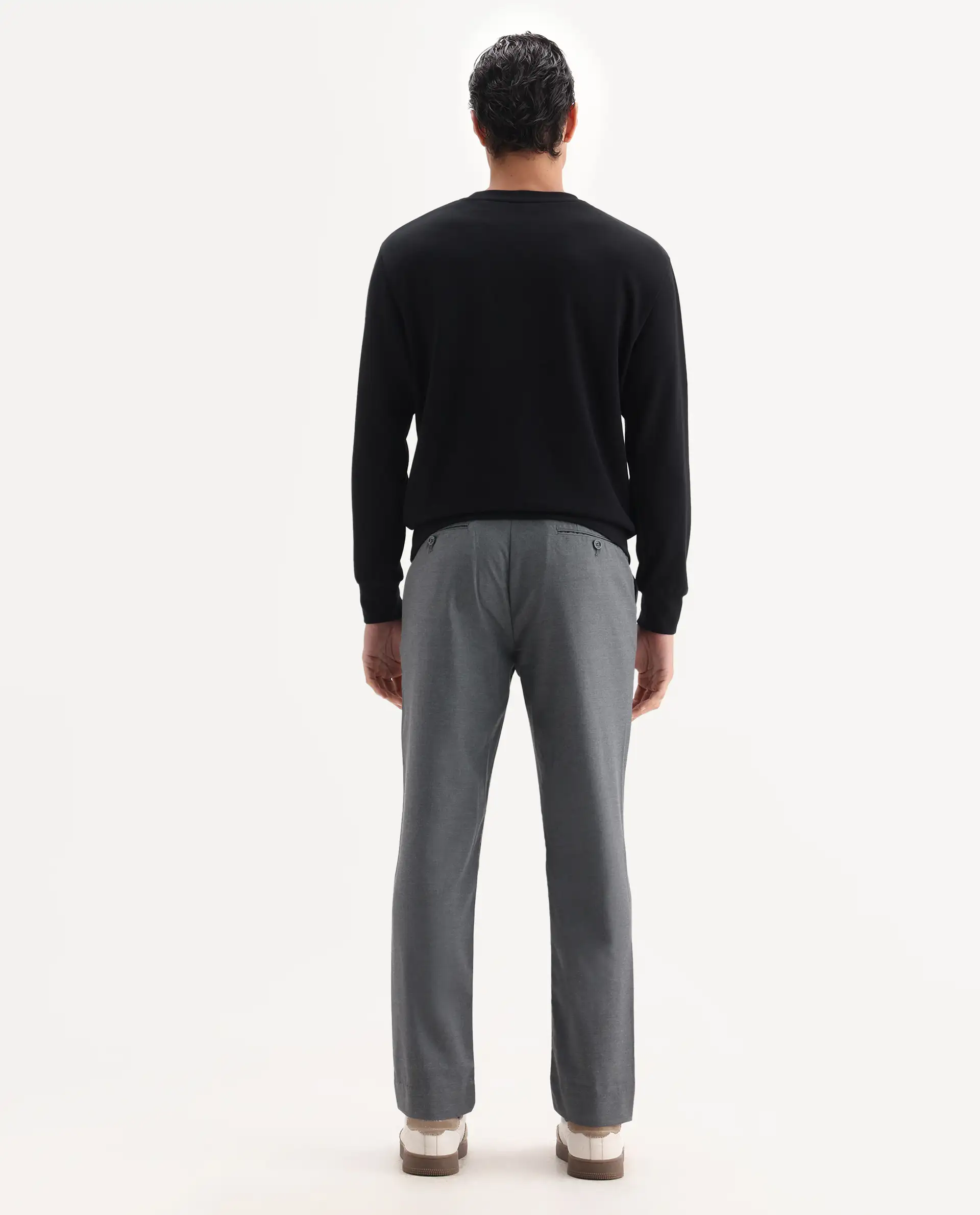 Rare Rabbit Men's Ital Grey Cotton Blend Plain Regular Fit Trouser - Image 8