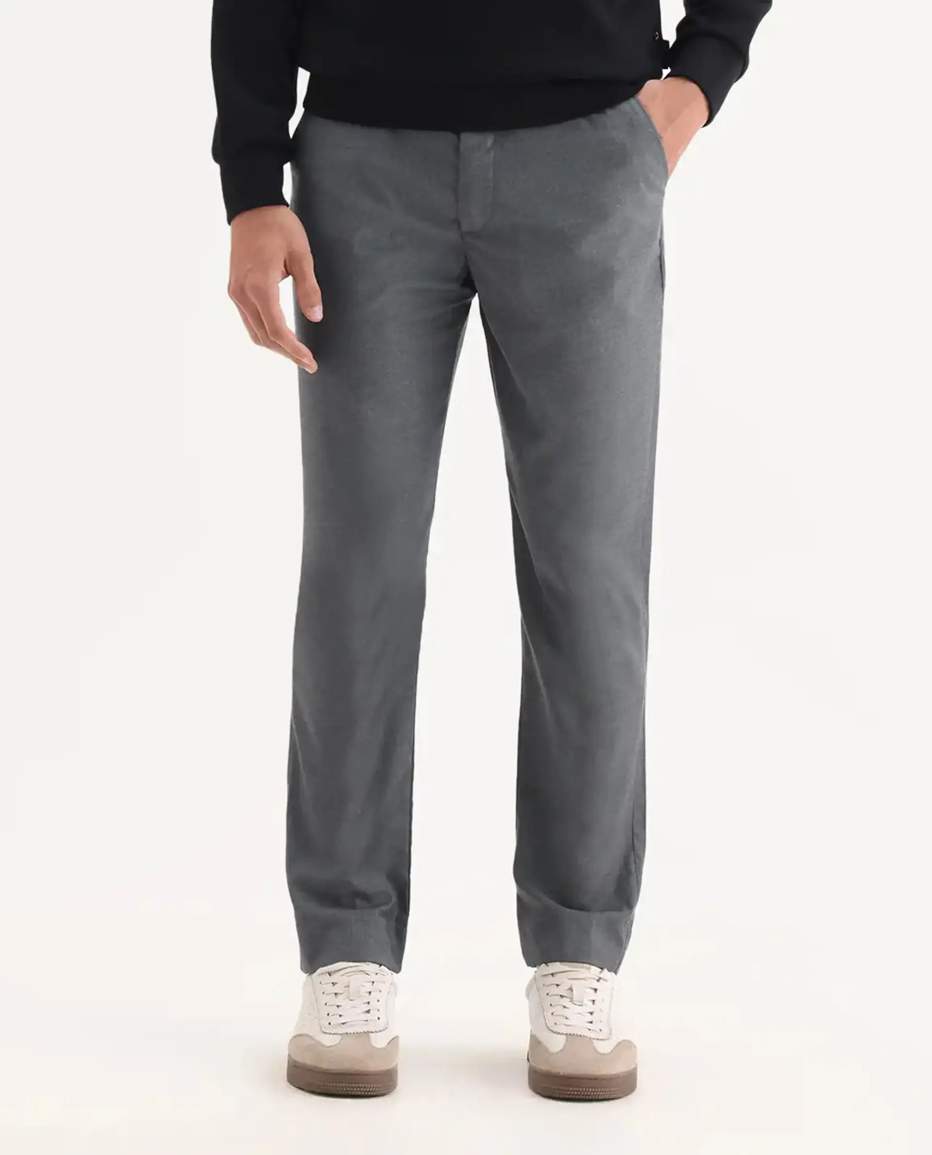 Rare Rabbit Men's Ital Grey Cotton Blend Plain Regular Fit Trouser - Image 9