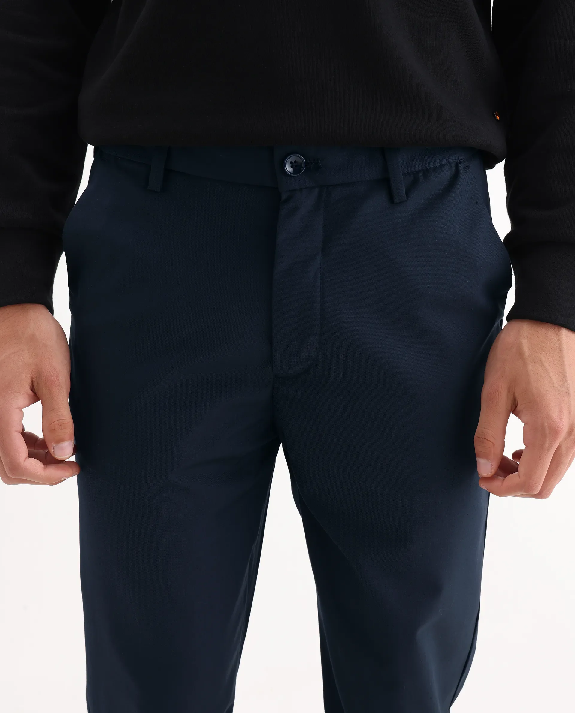 Rare Rabbit Men's Ital Navy Polyester Blend Plain Regular Fit Trouser - Image 3