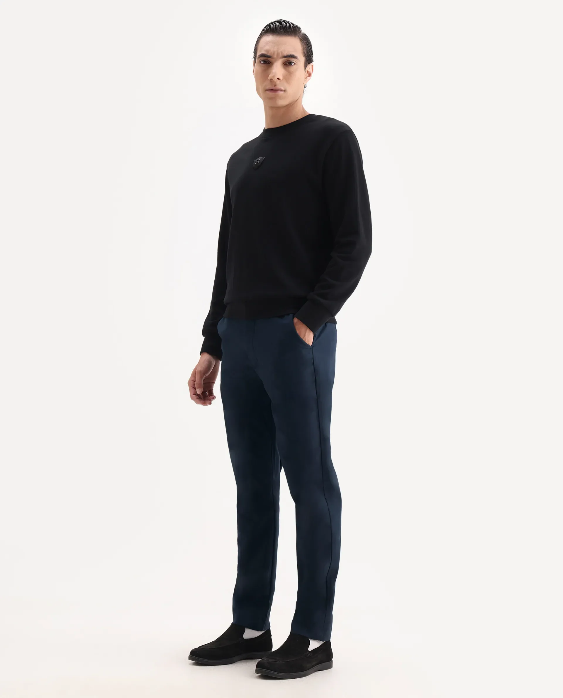 Rare Rabbit Men's Ital Navy Polyester Blend Plain Regular Fit Trouser - Image 4