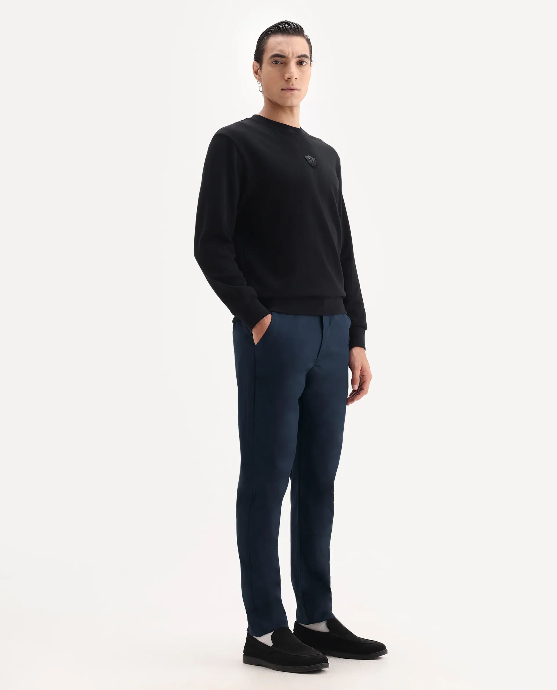 Rare Rabbit Men's Ital Navy Polyester Blend Plain Regular Fit Trouser - Image 5