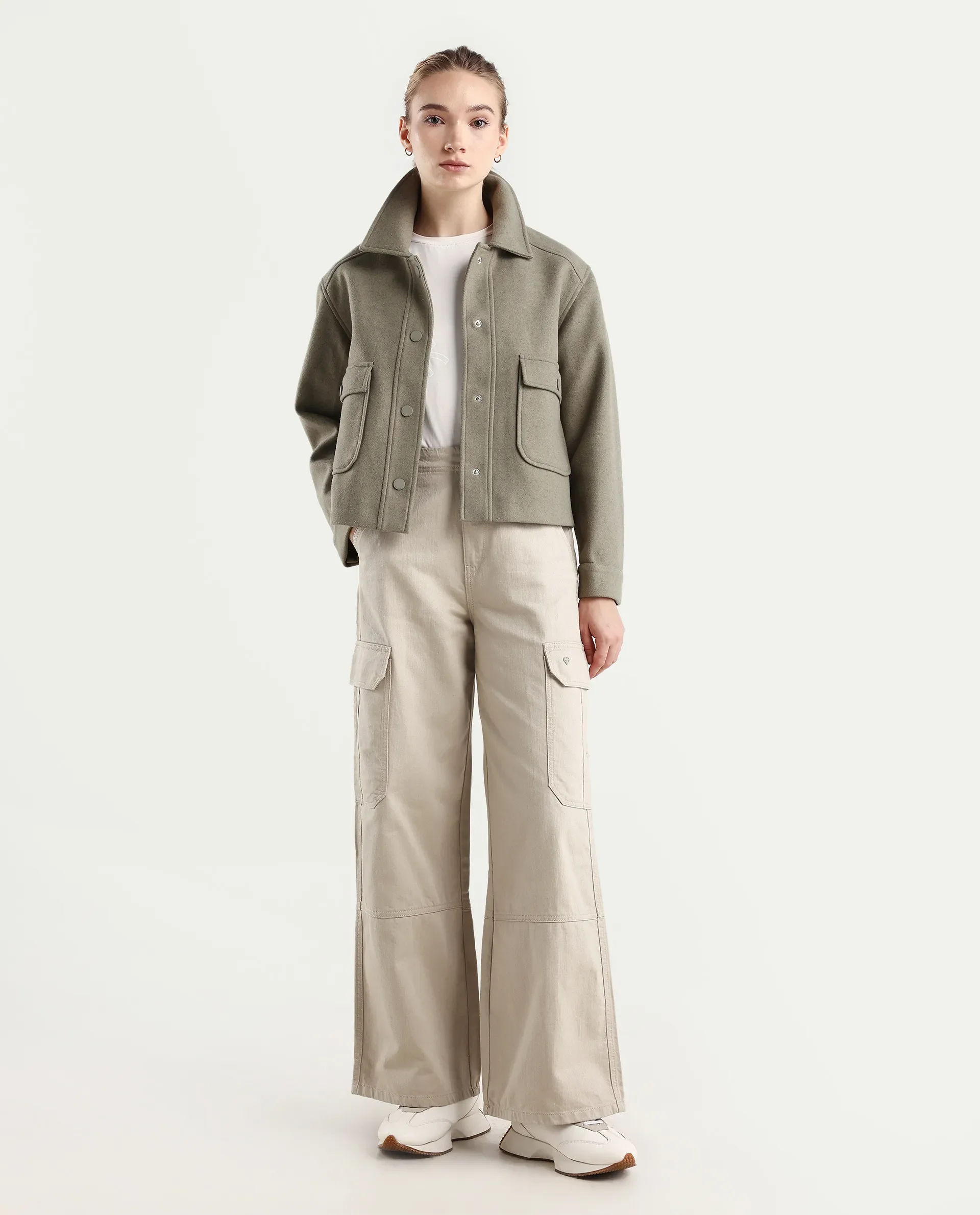Rareism Women's Itsiz Off Beige Cotton Plain Ankle Length Wide Trouser