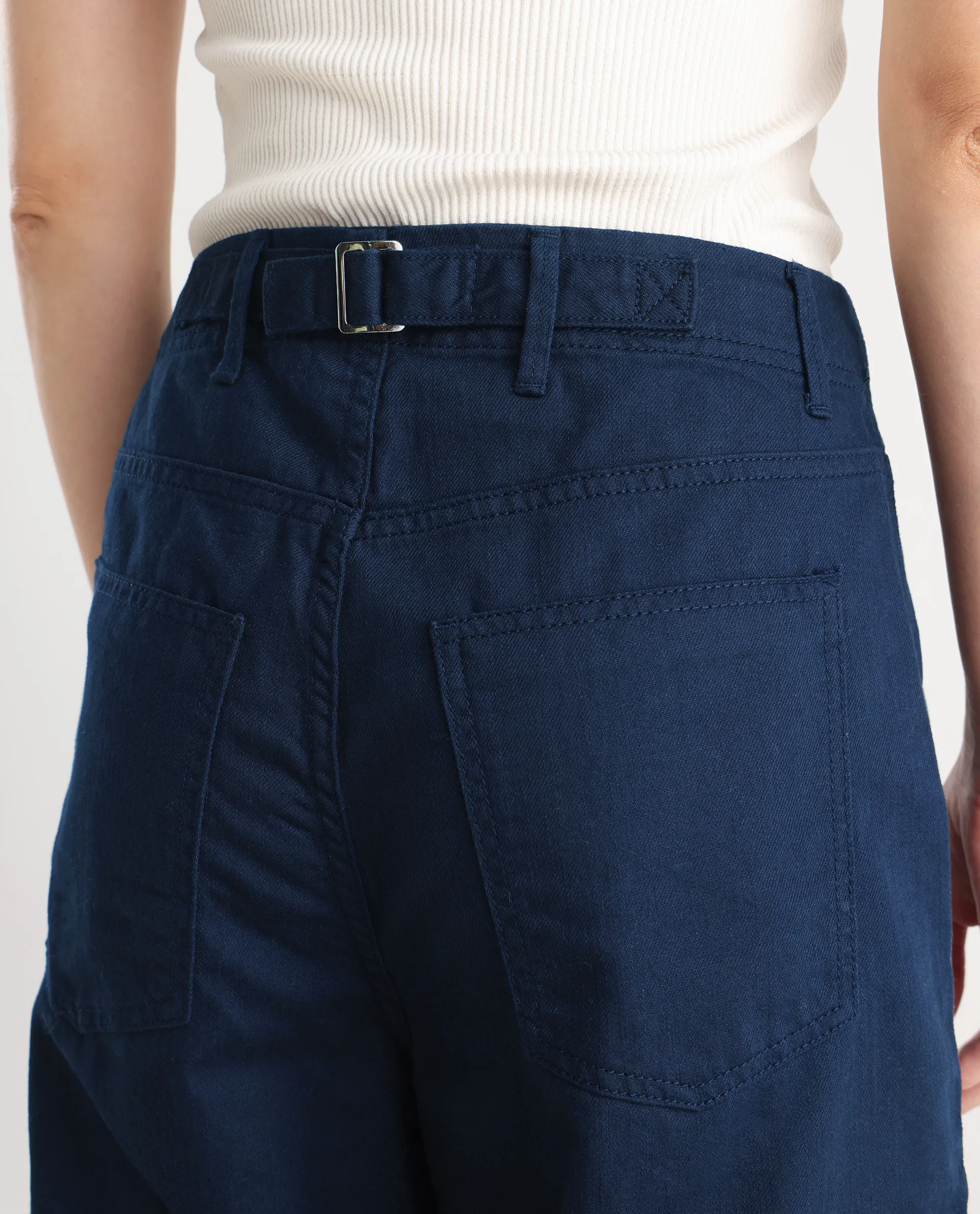 Rareism Women's Itsiz Navy Cotton Plain Ankle Length Wide Leg Trouser - Image 5