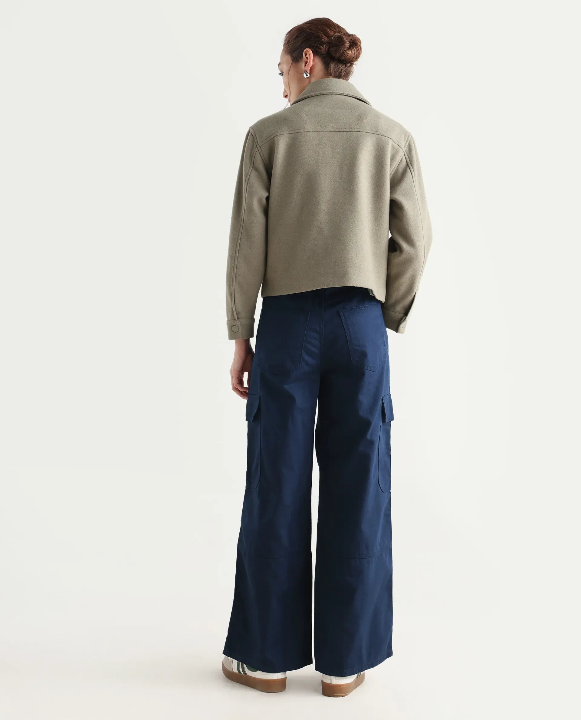 Rareism Women's Itsiz Navy Cotton Plain Ankle Length Wide Leg Trouser - Image 8