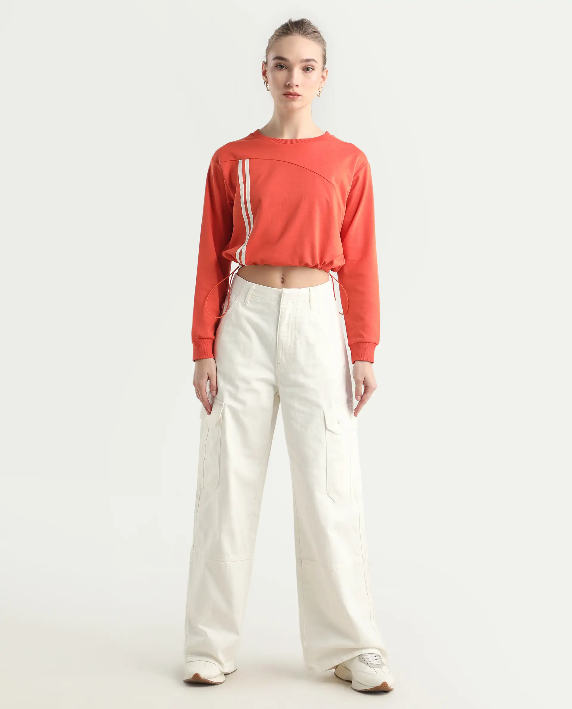 Rareism Women's Itsiz Off White Cotton Plain Ankle Length Wide Leg Trouser - Image 3
