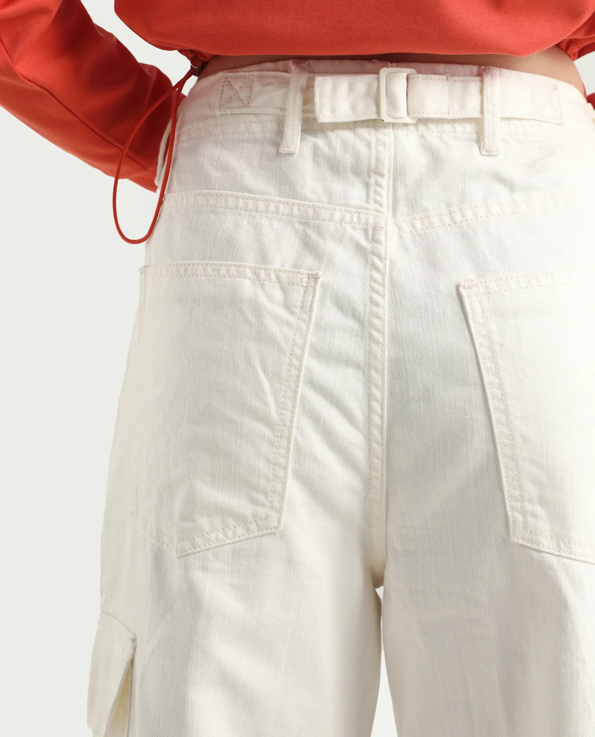 Rareism Women's Itsiz Off White Cotton Plain Ankle Length Wide Leg Trouser - Image 5